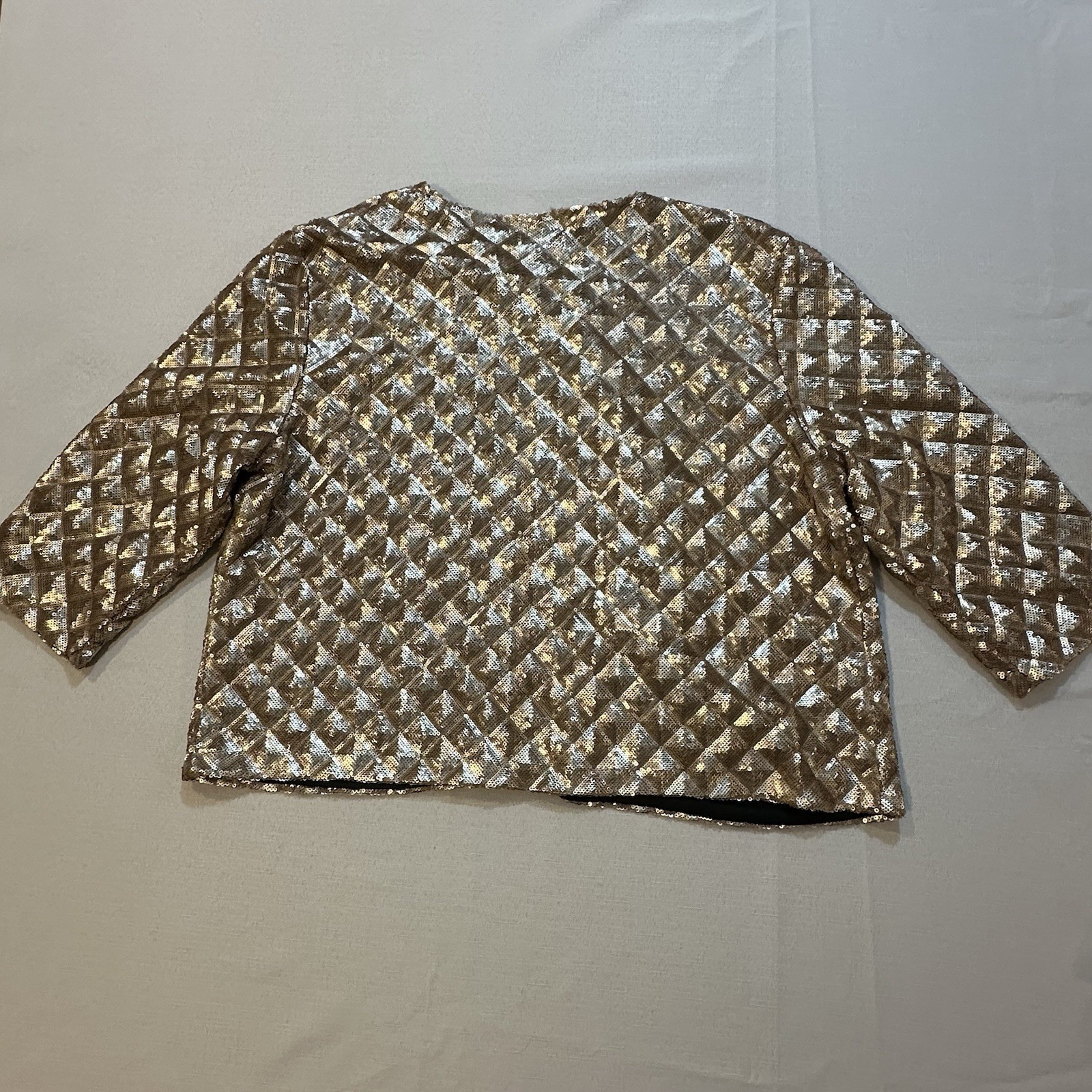 HAODUOYI Gold Sequin Open Front Jacket Blazer Women’s 2XL Party Evening Glam