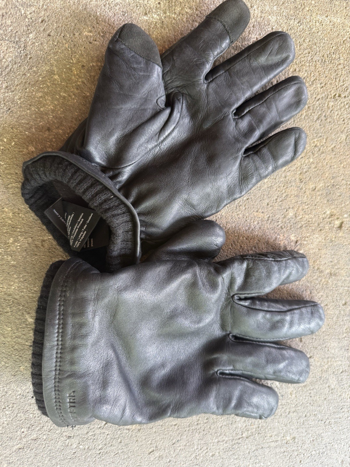 HESTRA Mens Black JOHN Insulated Ribbed Cuff Leather Gloves 9