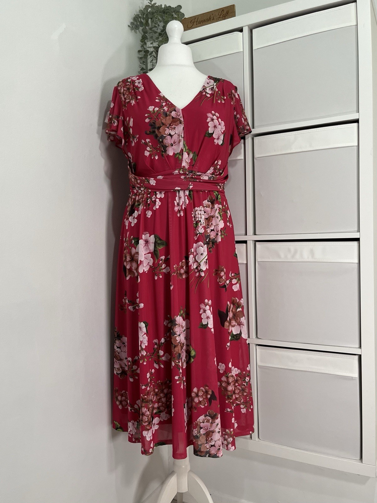 Jolie Moi Ladies Midi Dress Fits Uk 16 Floral Mesh Lined Occasion Wedding Races