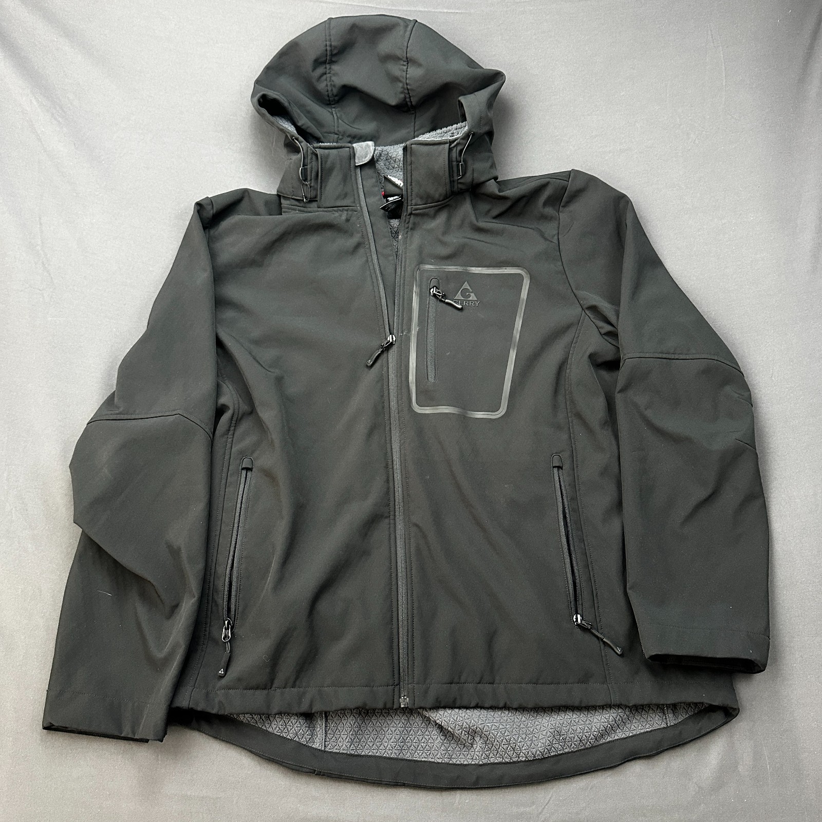 Gerry Softshell Jacket Mens 2XL Black Fleece Lined Hooded Outdoor Full Zip