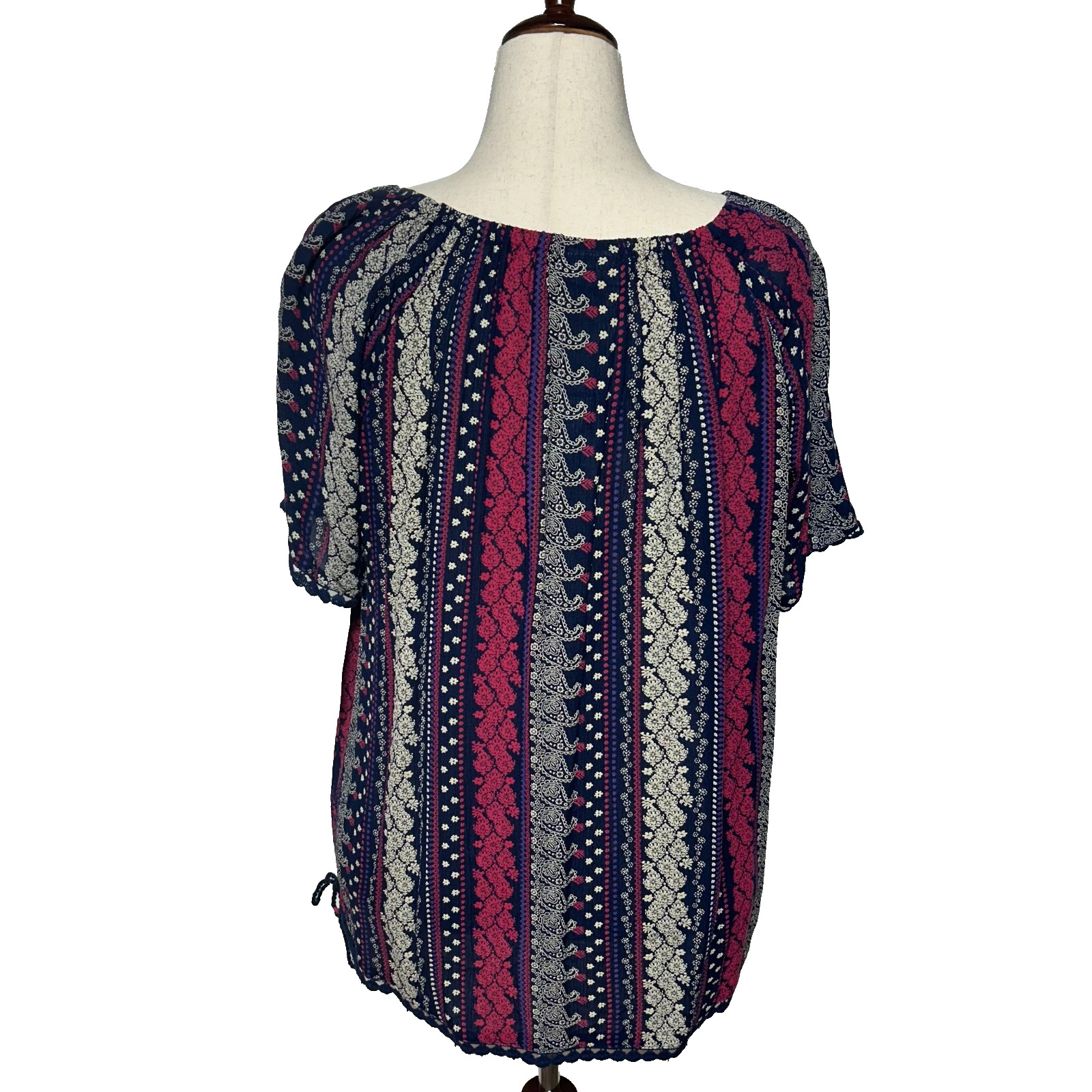 Westport Top Womens 2X Red Blue Floral Paisley Lace Trim Peasant Boho NWT