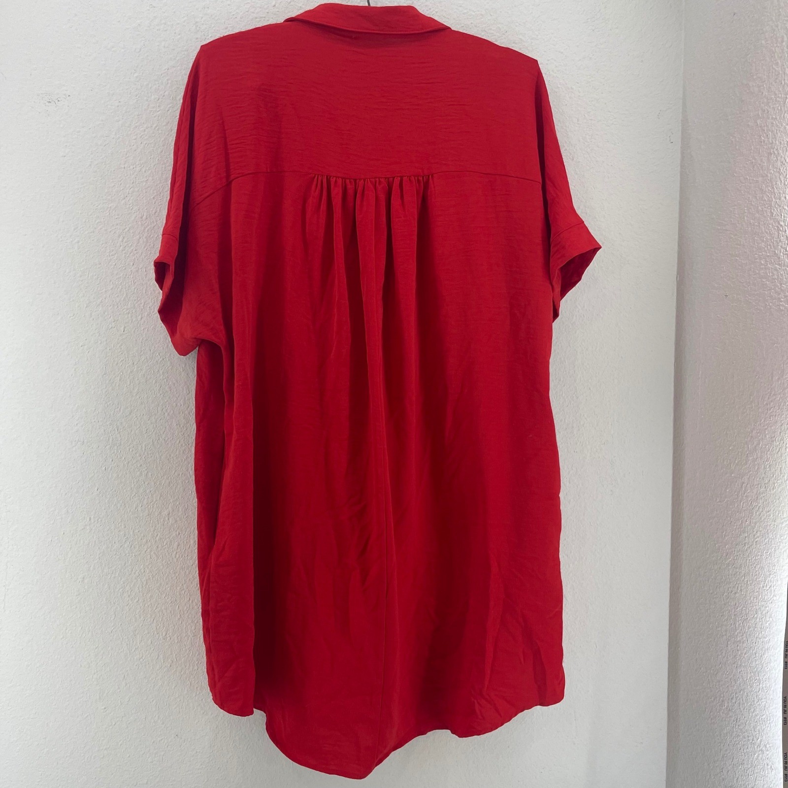 Shift Shirt Dress Womens M Collared Short Sleeve V Neck Casual Pockets Midi