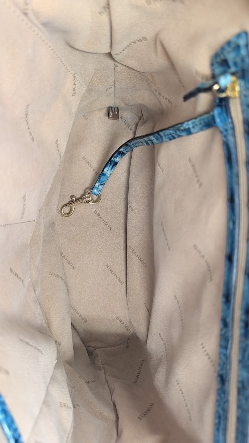 Brahmin Bowie Shoulder Bag. Straw / Lagoon Leather