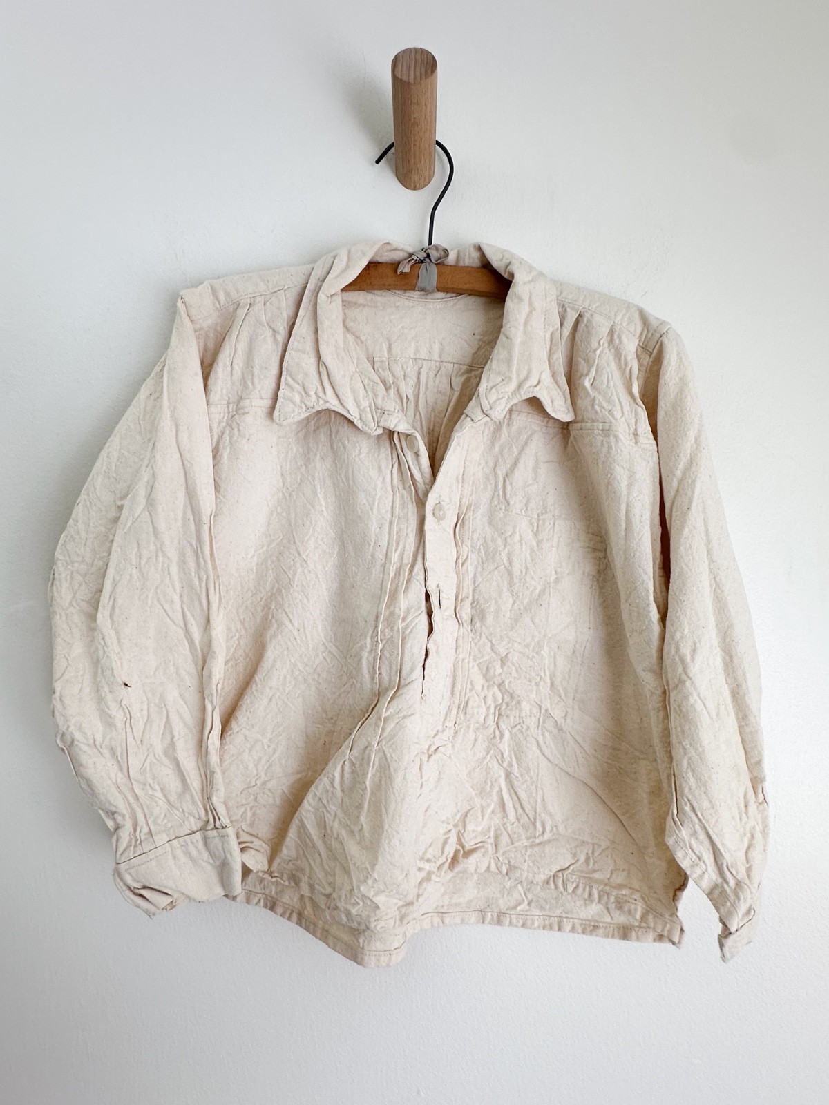 Antique Child’s Linen Shirt Long Sleeve Open Collar w/Buttons early 1900s