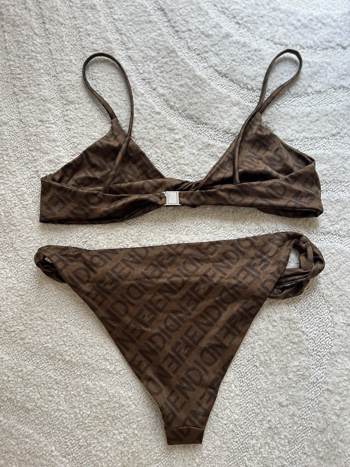 FENDI FF Logo Print Brown Bikini Set