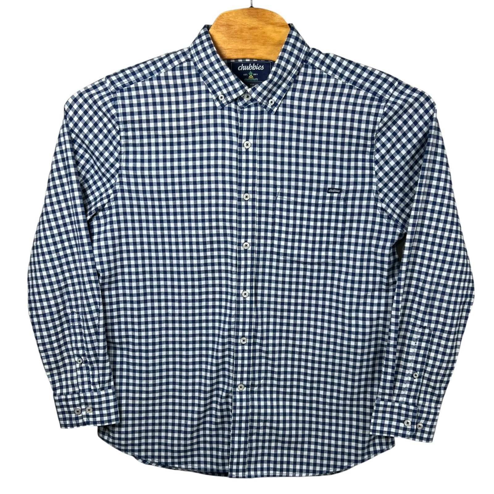Chubbies Mens M Blue Gingham Check Friday Long Sleeve Button Down Flannel Shirt