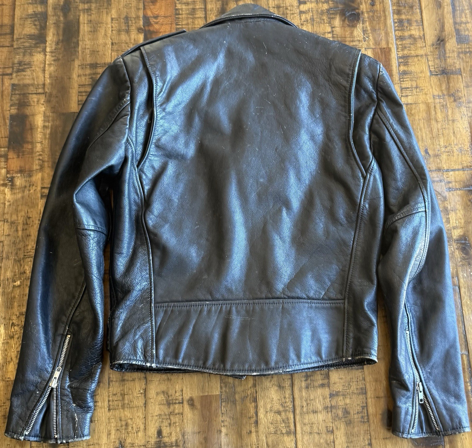 Vintage Open Road Men’s Small Black Genuine Leather Motorcycle Biker Moto Jacket