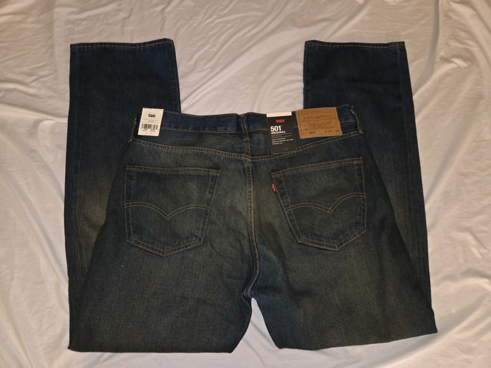 NWT Levis 501 Original Premium Jeans Mens 34×30 Dark Wash 100% Cotton 00501-3713