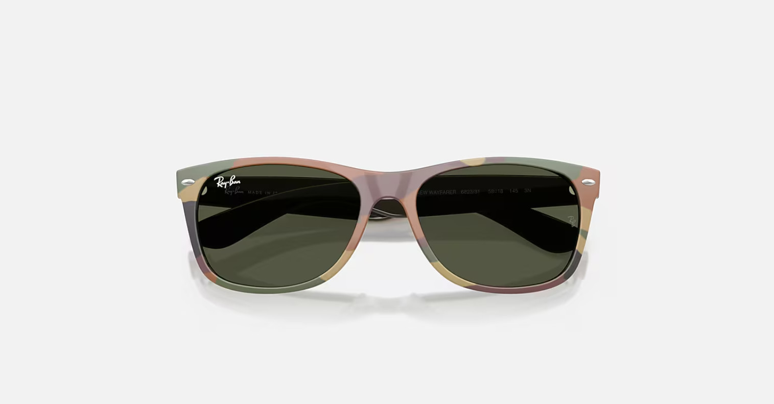 Ray-Ban New Wayfarer Green Camuflage/Green 55 mm Sunglasses RB2132 682331 55-18