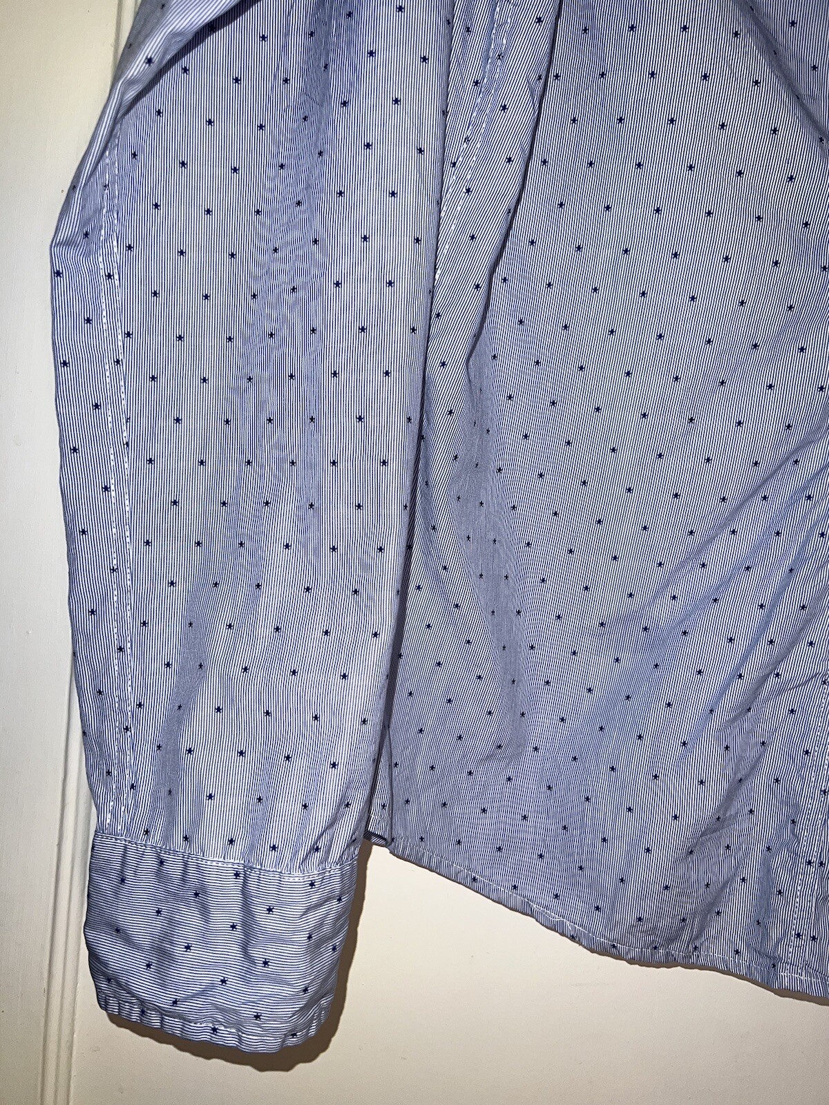 Frank & Eileen Barry White Blue Stripe Stars Cotton Shirt Size M. c747