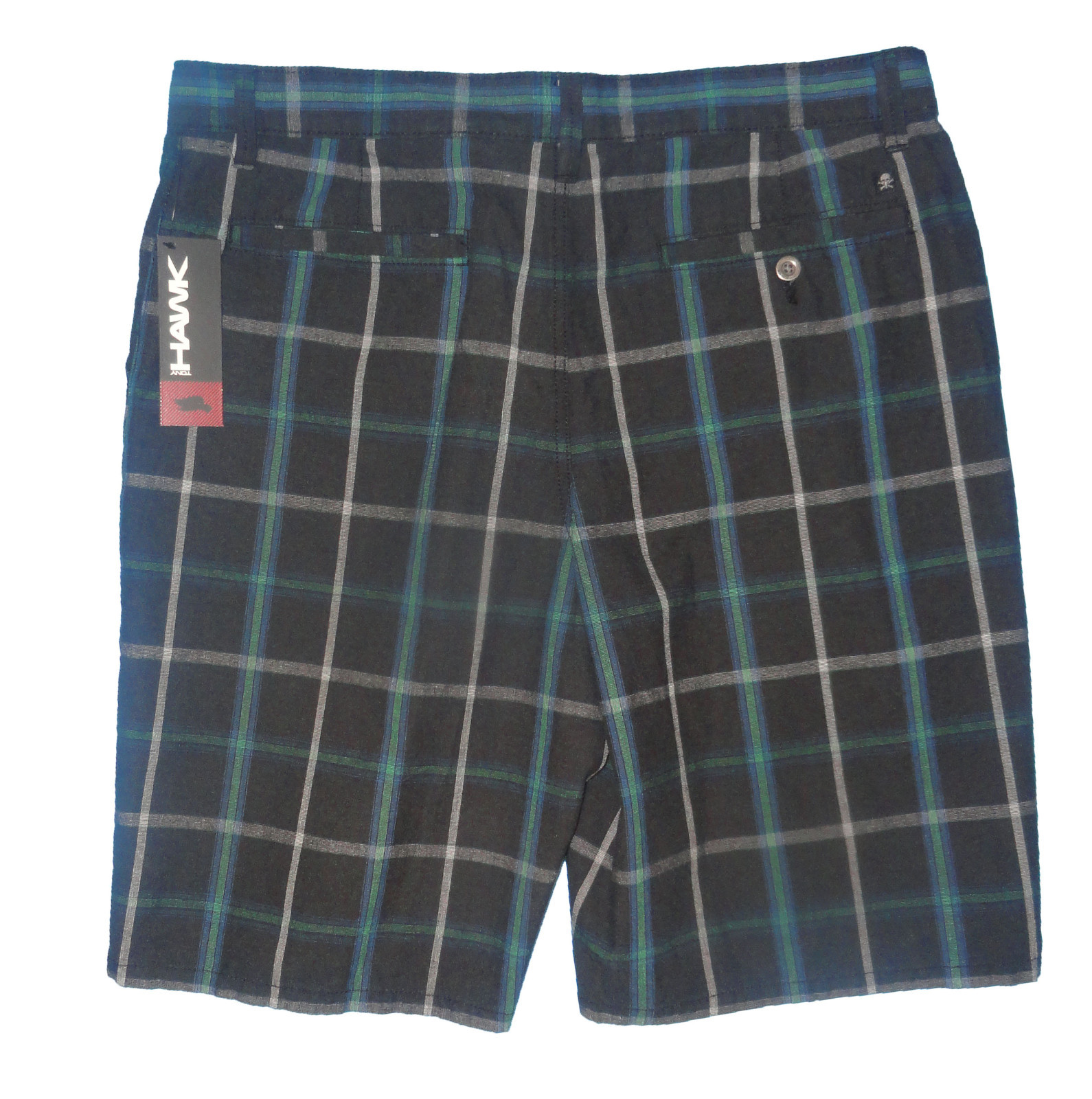 Men’s Tony Hawk Black & Green Plaid Lightweight Shorts SIzes 29, 30, 32, 34, 36