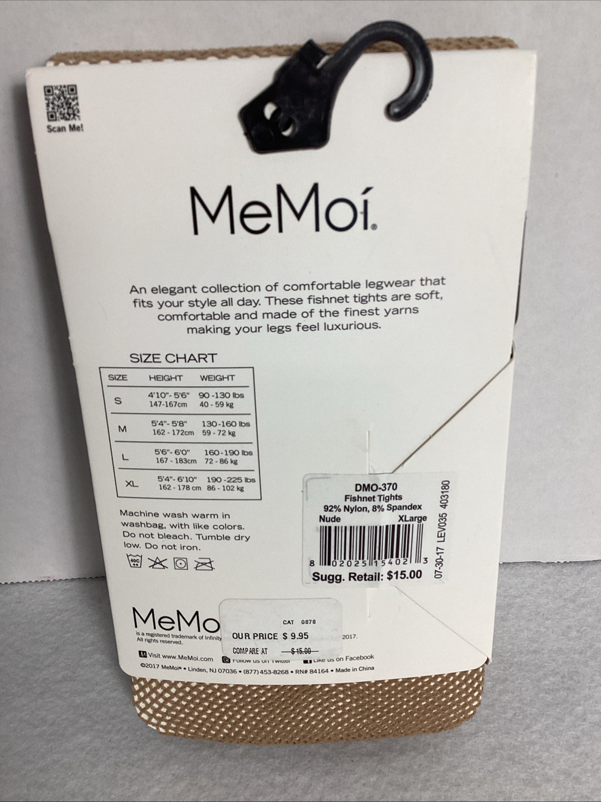 MeMoi Nude Fishnet Tights Size XL 92% Nylon 8% Spandex NEW