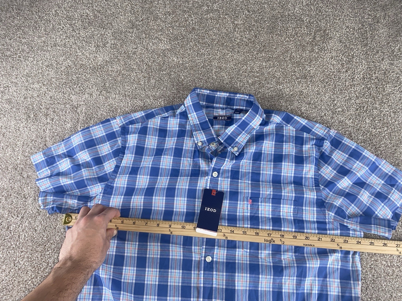 IZOD Bright Cobalt Essen Woven Premium Plaid Shirt Mens XL Preppy Cotton/Poly