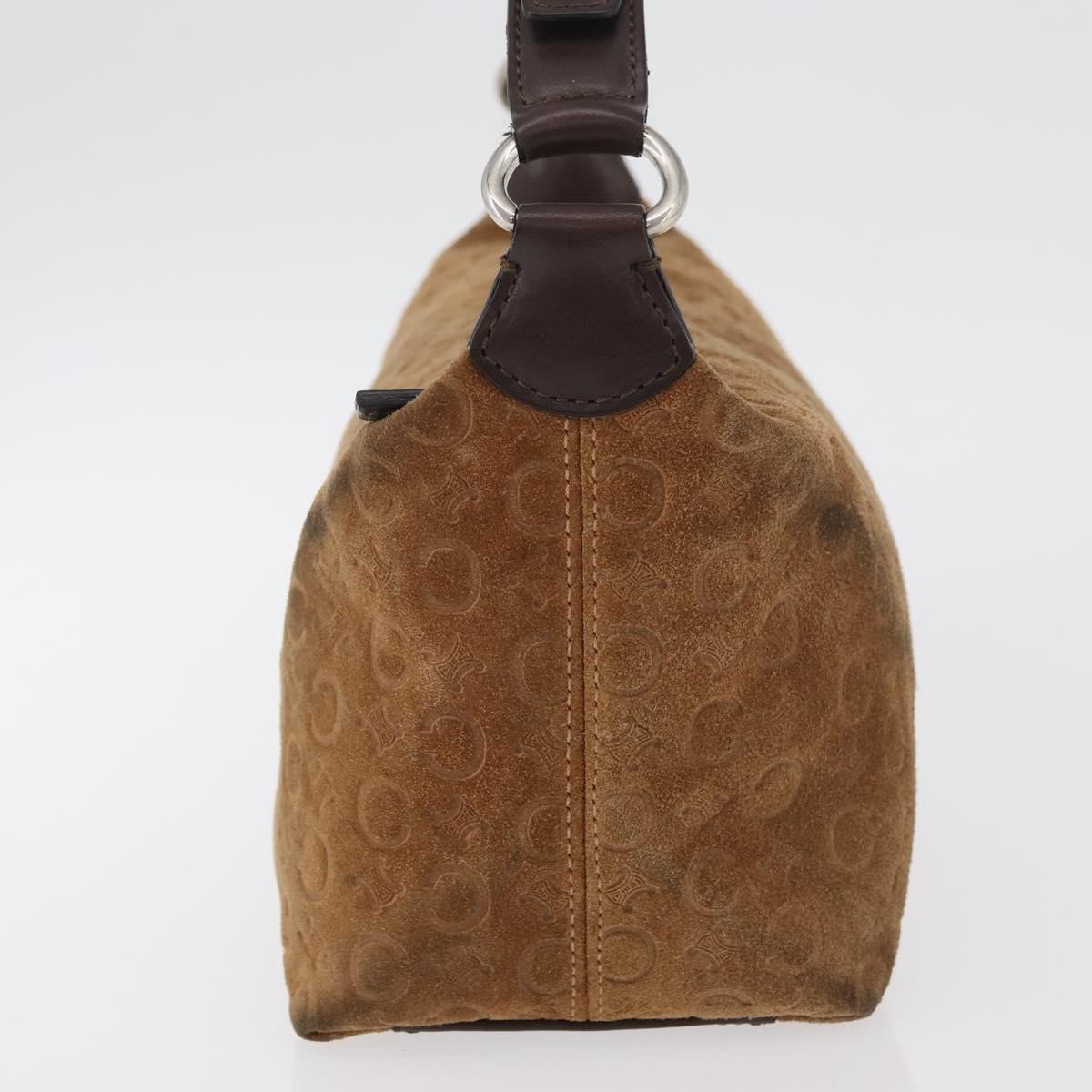 CELINE C Macadam Canvas Hand Bag Suede Brown Silver Auth 176369