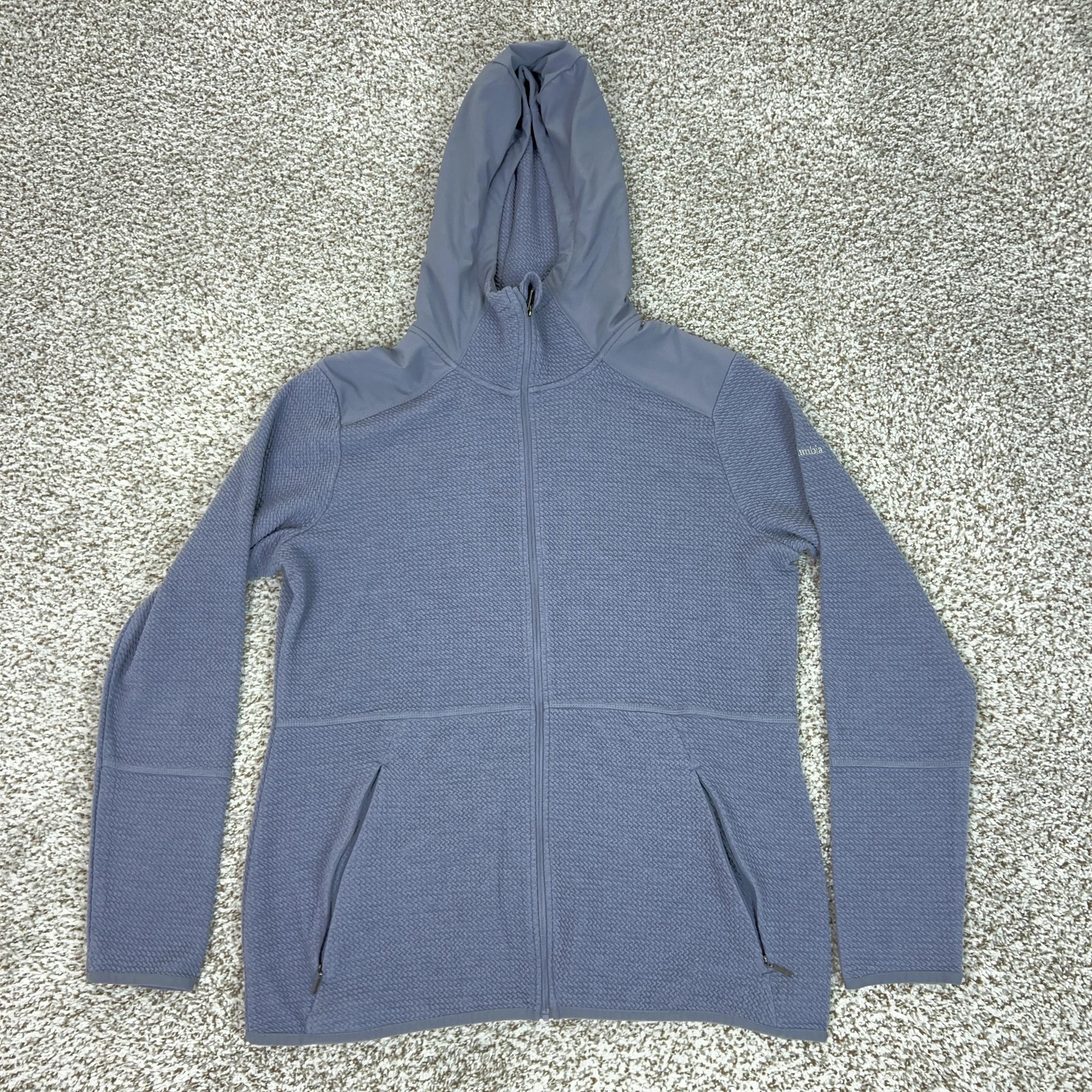 Columbia Jacket Womens XL Blue Hooded Textured Knit Full Zip Outdoor Sweater