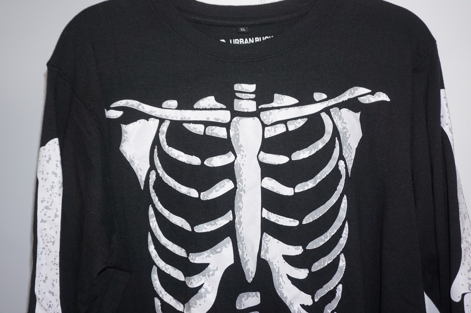 Urban Buck Skeleton Bones Ribcage Long Sleeve Black T-Shirt Mens Size XL