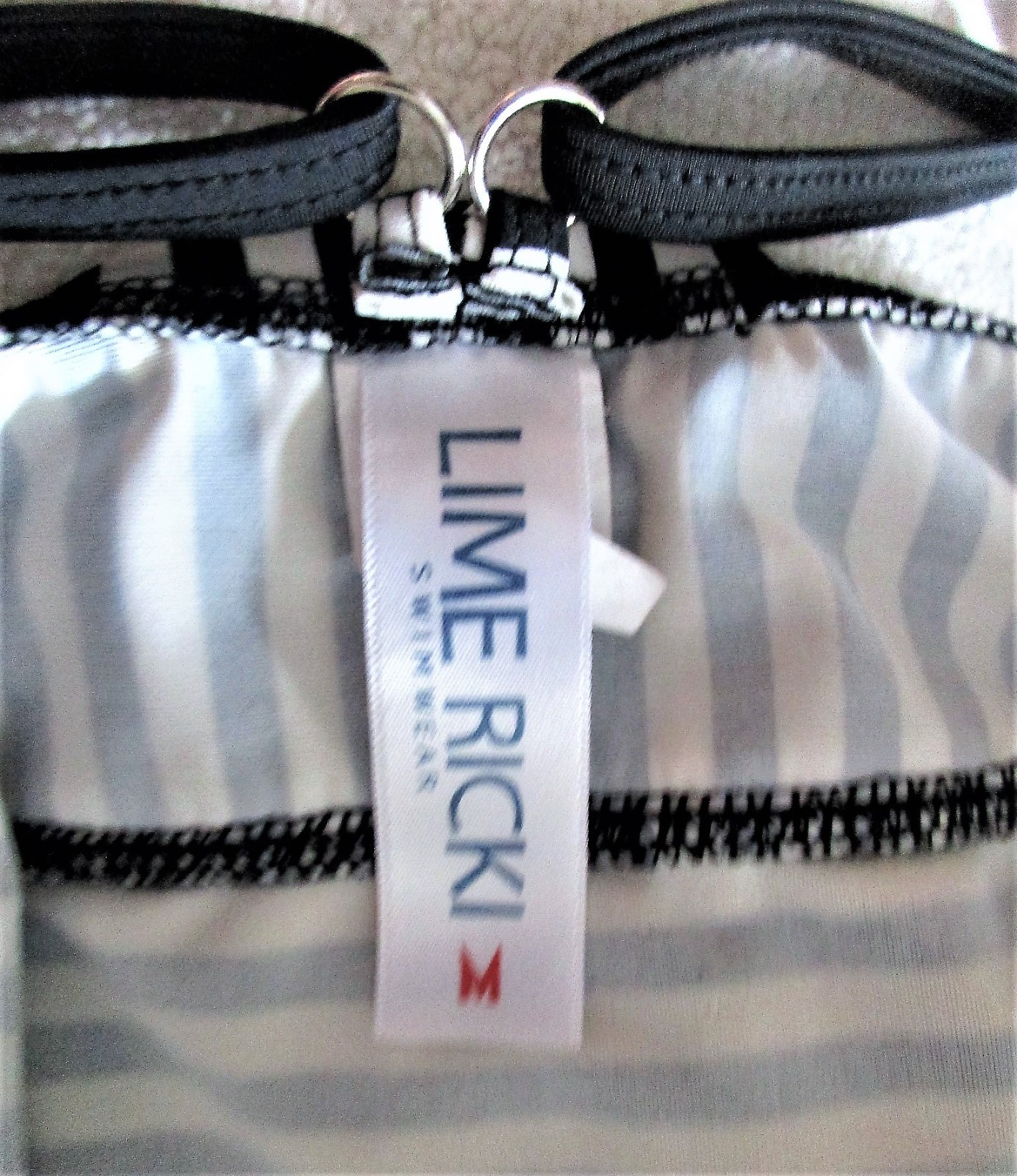 Lime Ricki, Blk/Wht Striped Tankini Swim Top, Adj. Straps, Nylon/Span, M, NWOT