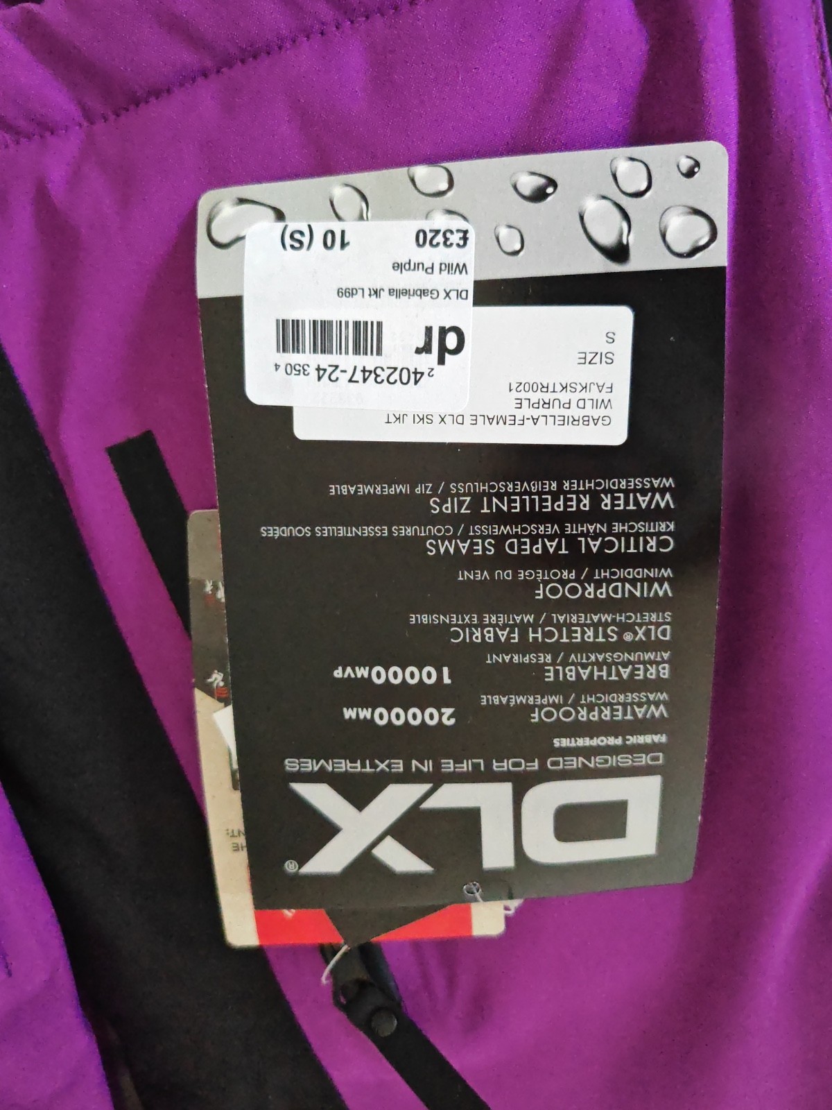 DLX Gabriella Womens Ski Jacket Waterproof 20000mm Wild Purple Size 10 S New
