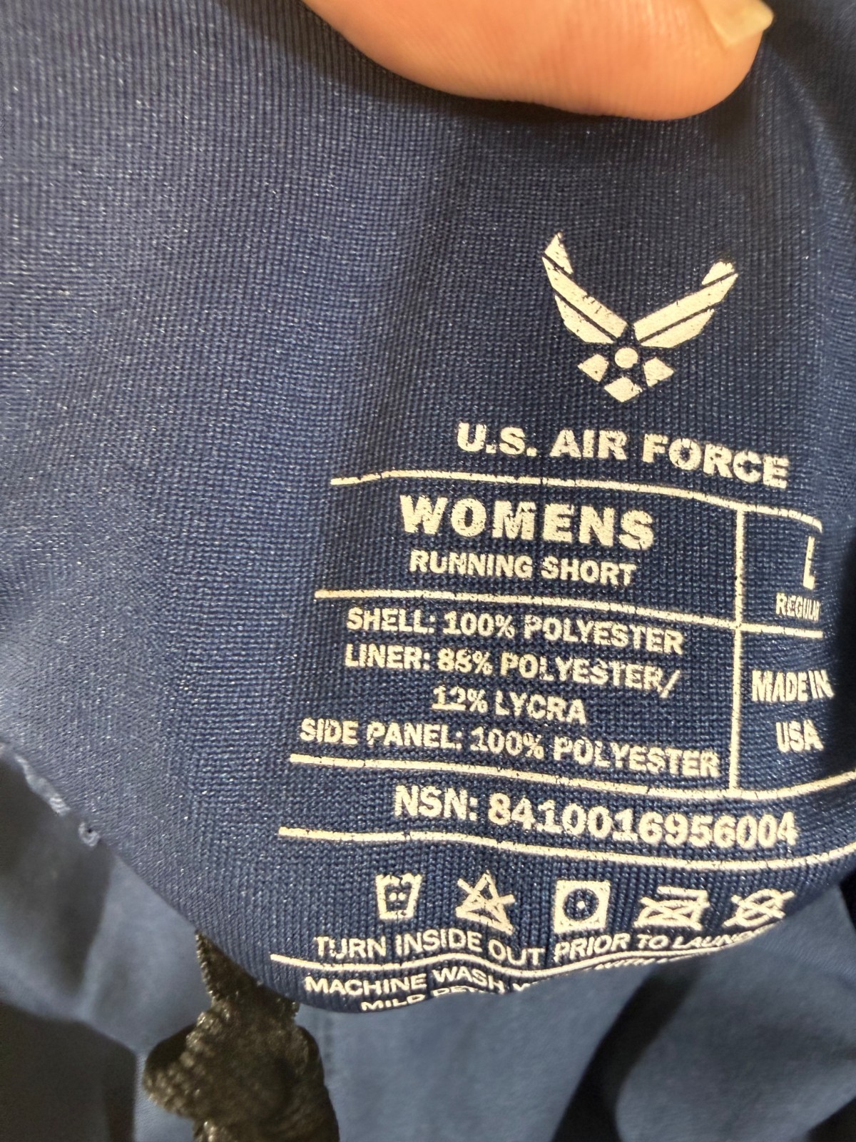 U.S. Air Force PT Running Shorts Womens L Blue Reflective Liner USA Made NWT