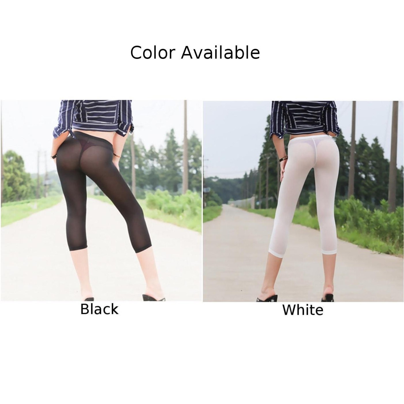 Plus Size Women See Through Trousers Pants Elastic Sheer Ice Silk Leggings