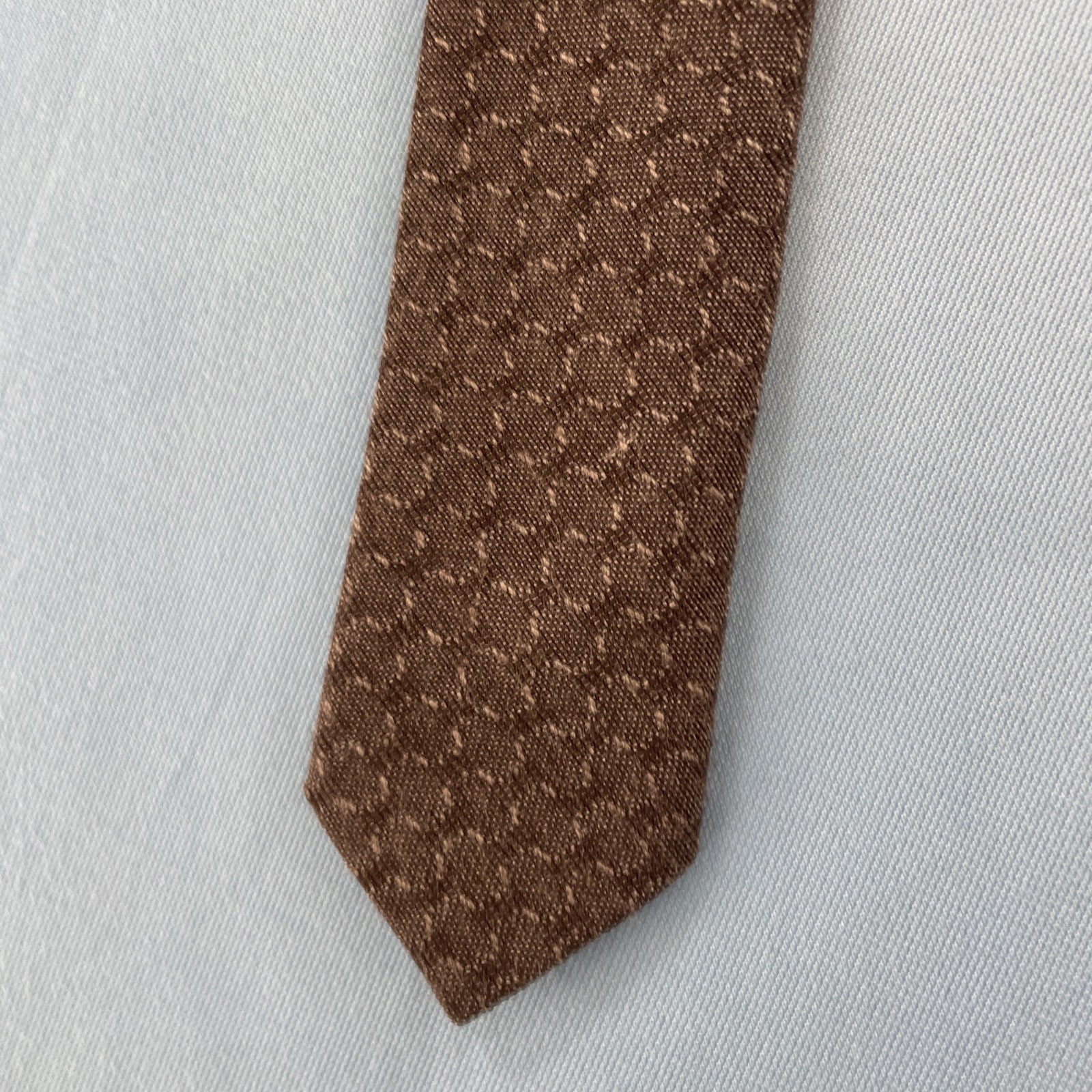 Vtg 60s Tie Wool Cotton Necktie Brown Woven MCM Deco Texture Cloth Cravat 2×53