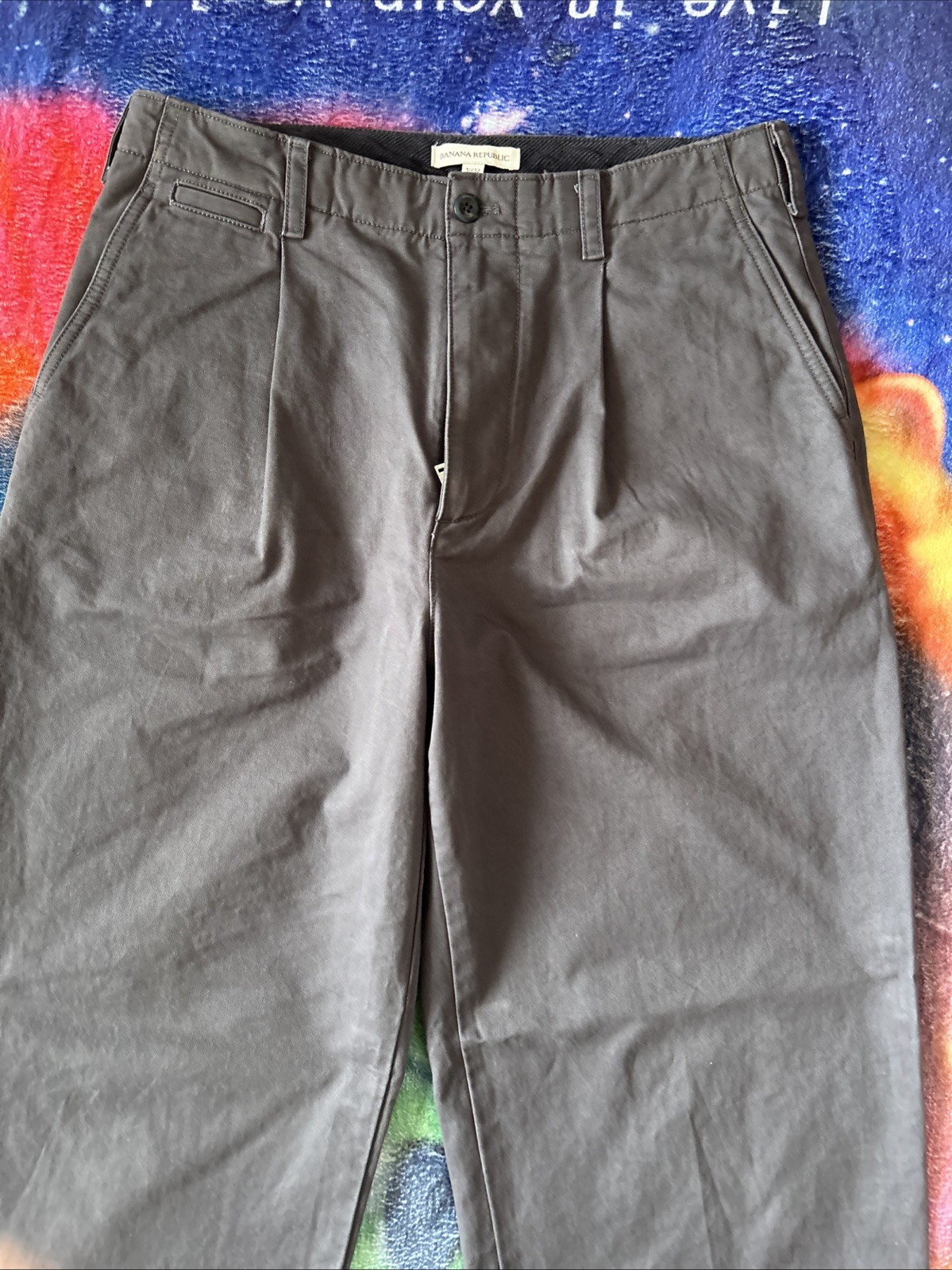 Pleated Navy Gray Banana Republic Chinos Size 31×32 Loose Fit Pants Men’s