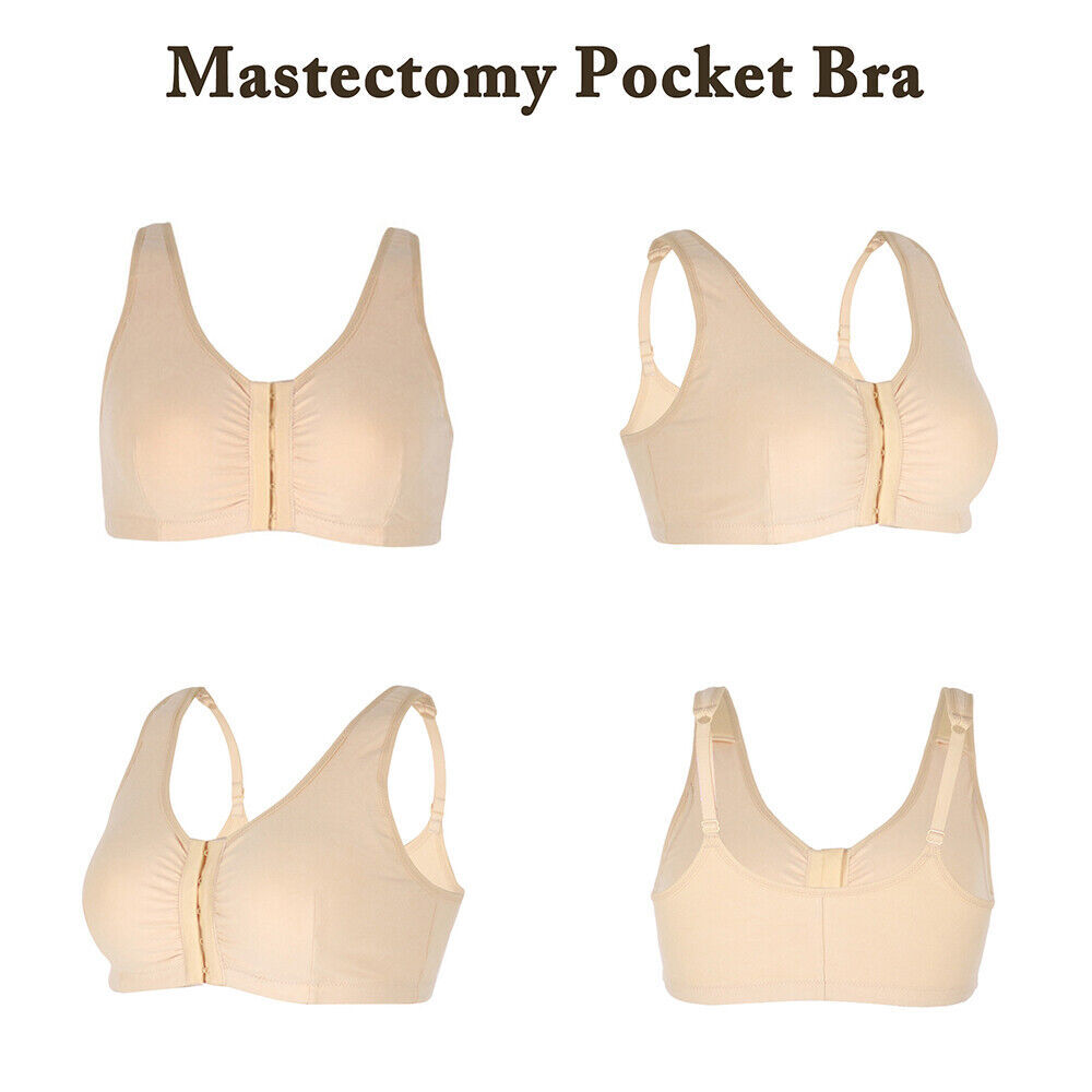 Post Surgery Pocket Bra Wireless Mastectomy Bra Front Closure Breathable Cotton