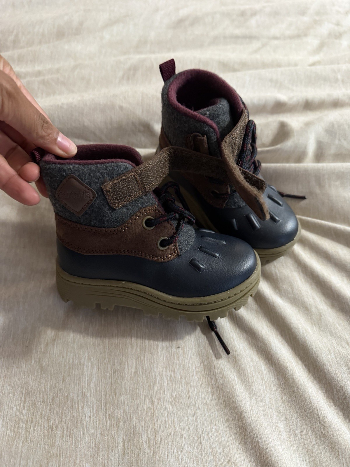 Carter’s Unisex Kids Lace-Up Boots US Size 5 Blue Brown Gray Closed Toe