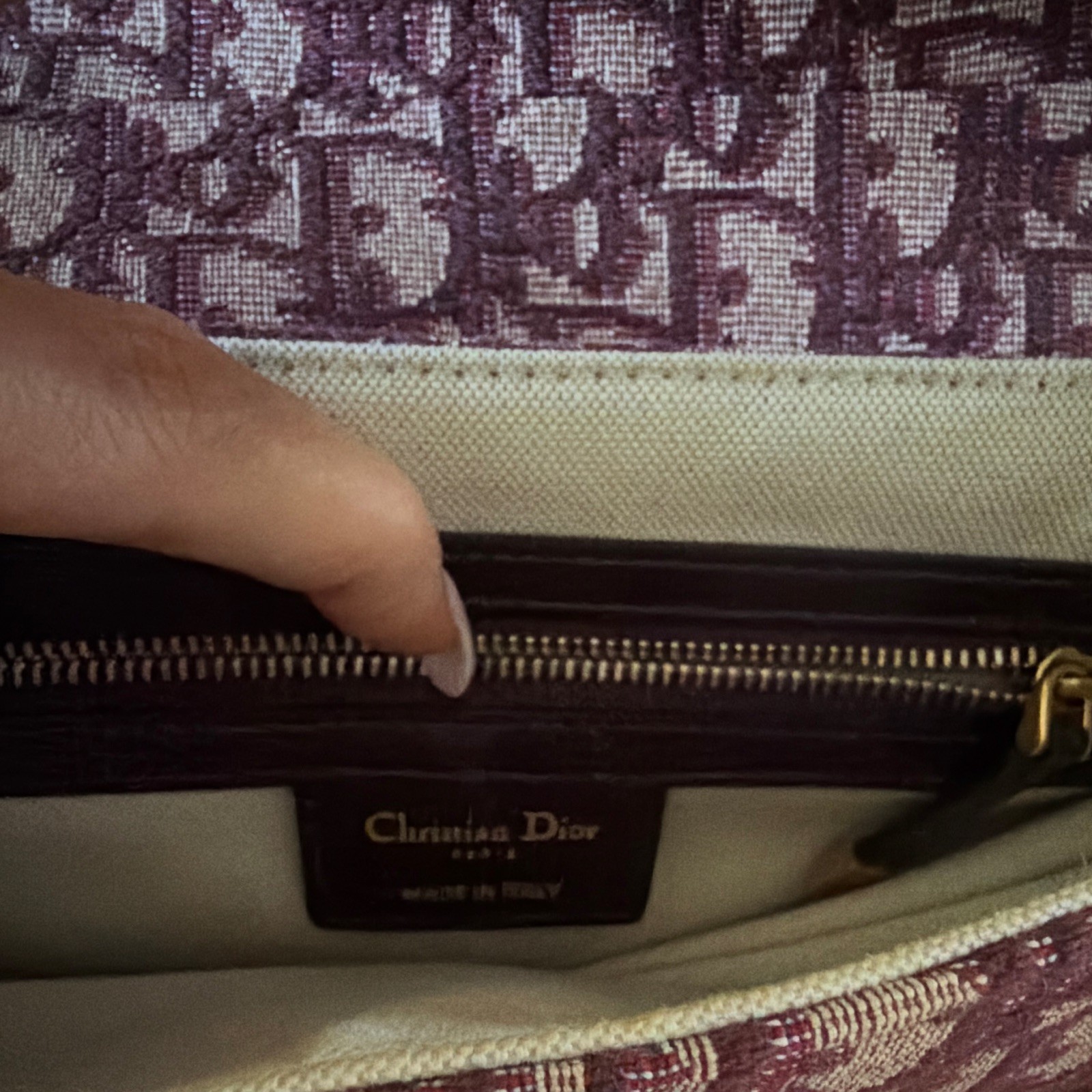 Christian Dior Dior Saddle Medium Shoulder Bag Burgundy Beige Monogram Strap