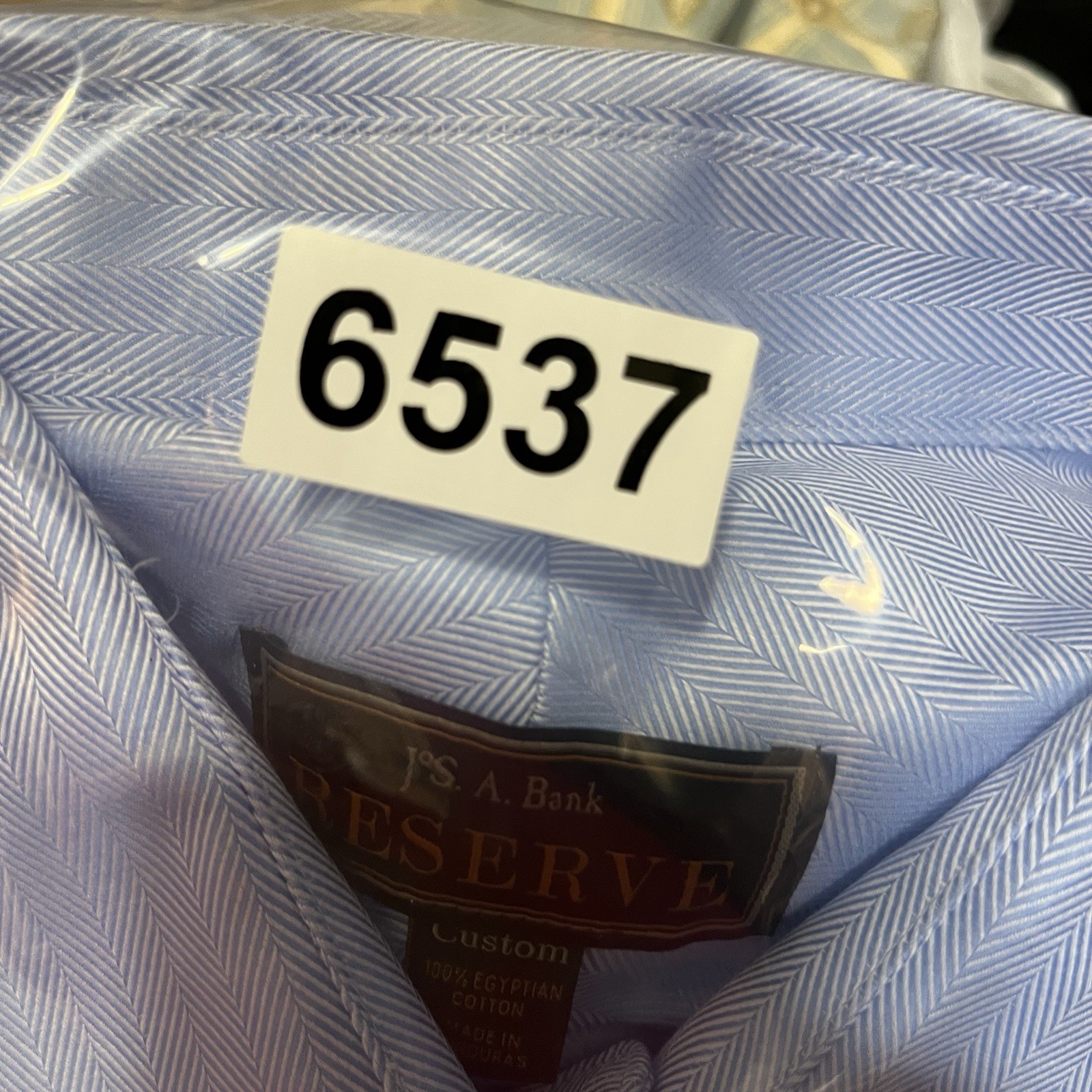 Jos. A. Bank Reserve Dress Shirt Mens 16 33 Blue Herringbone Egyptian Cotton NEW
