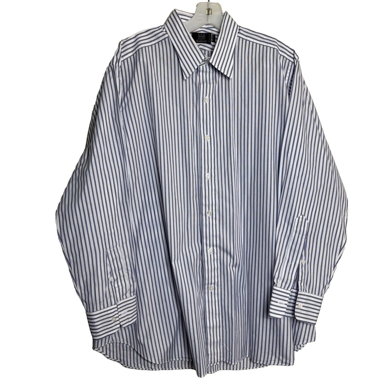 Ike Behar Men Button Up Shirt 16.5 33 Striped Cotton Luxury Workwear Made in USA