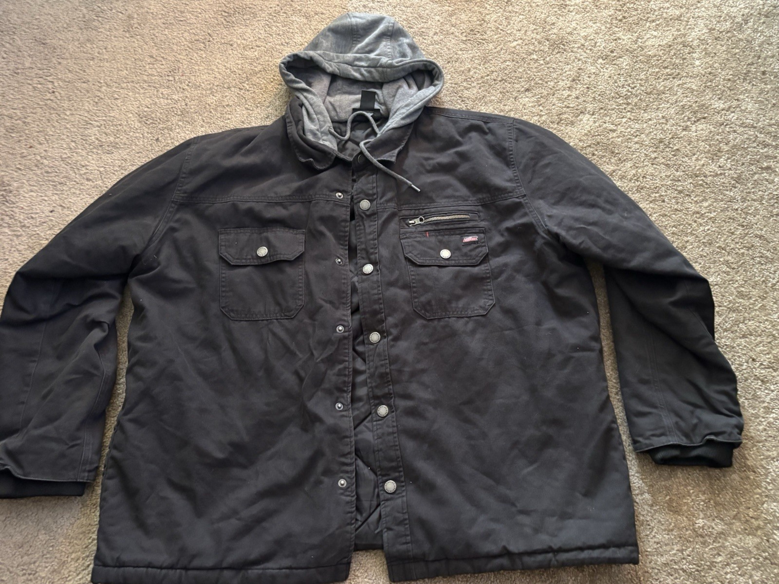Dickies Men’s Hooded Work Jacket Black/Gray Zip-Button 3XL Big & Tall
