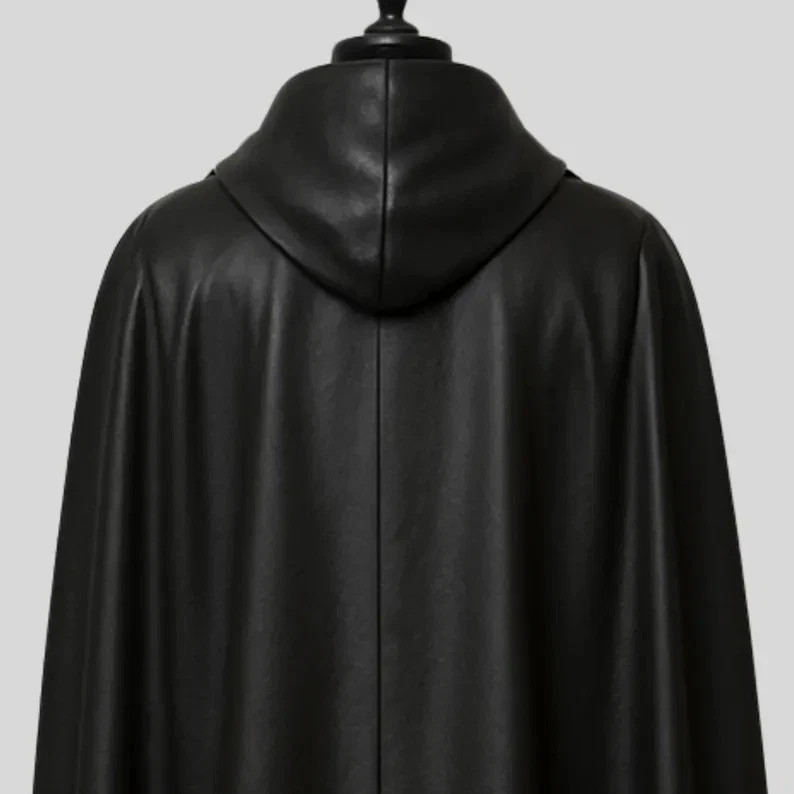 Leather Cloak Gothic Armor – Handmade Black Medieval Cape, LARP Knight Cosplay