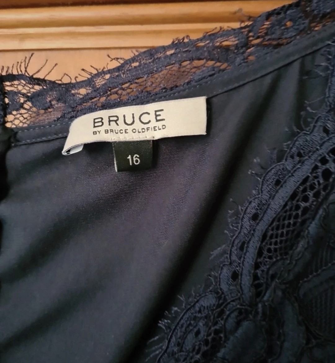 Knee Length Lace Occasion Dress. Bruce by Bruce Oldfield. Midnight Blue Size 16.