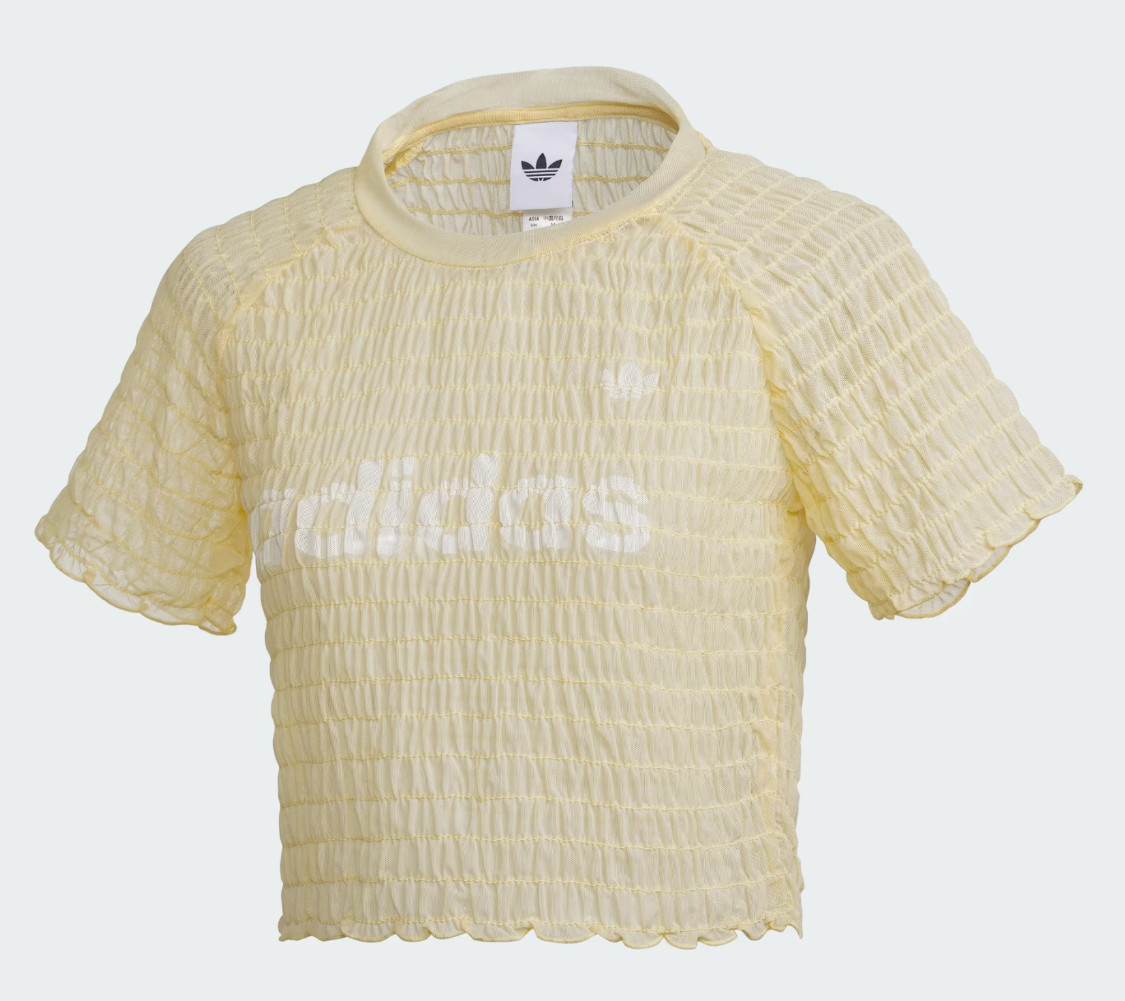 adidas Originals Smocked Cali T-Shirt Women Casual Lifestyle Top AsiaFit KE3431