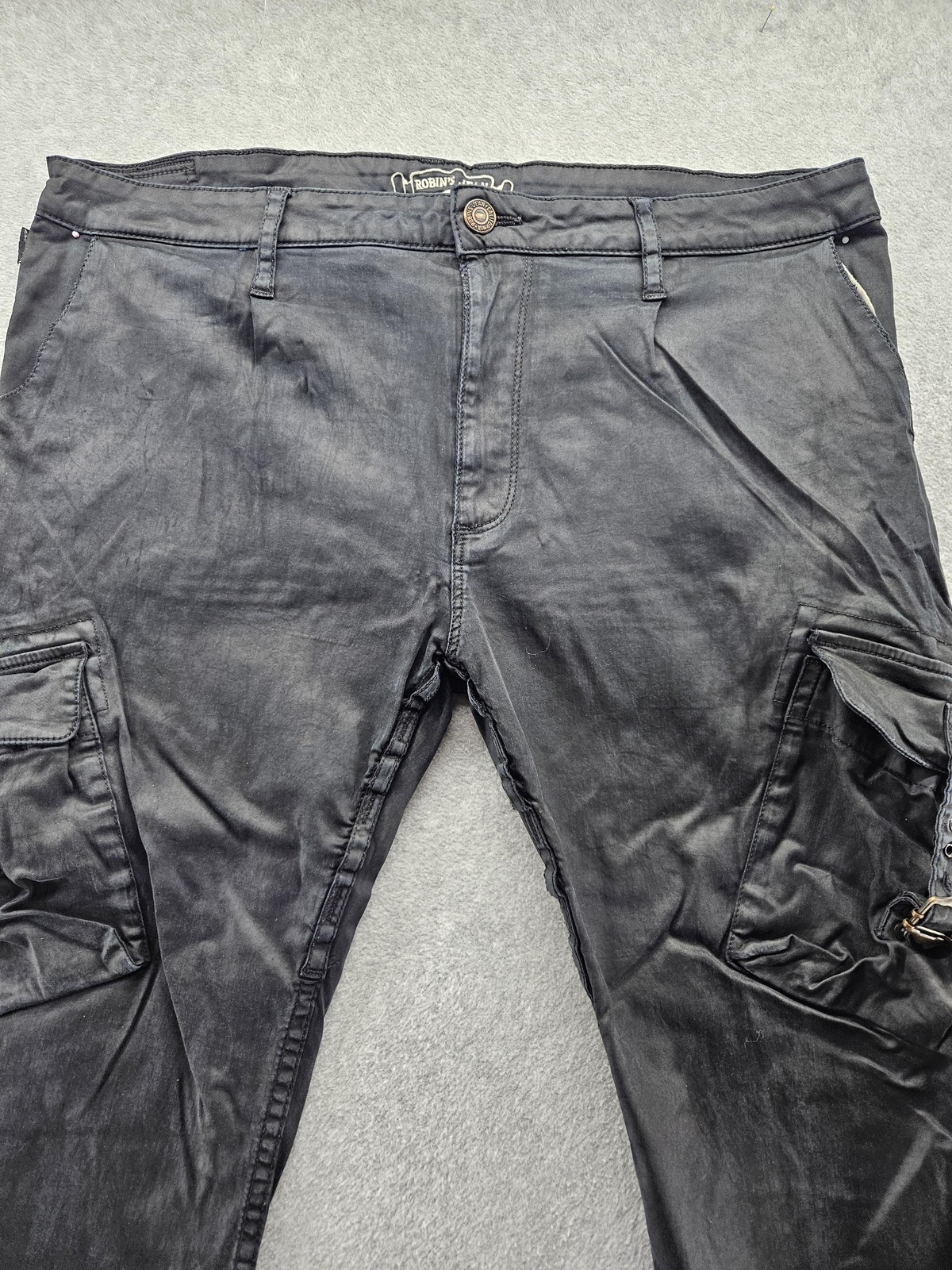 Robin’s Jean Pants Mens 40×30 Black Cargo Buckle Pockets USA Embroidered Wings