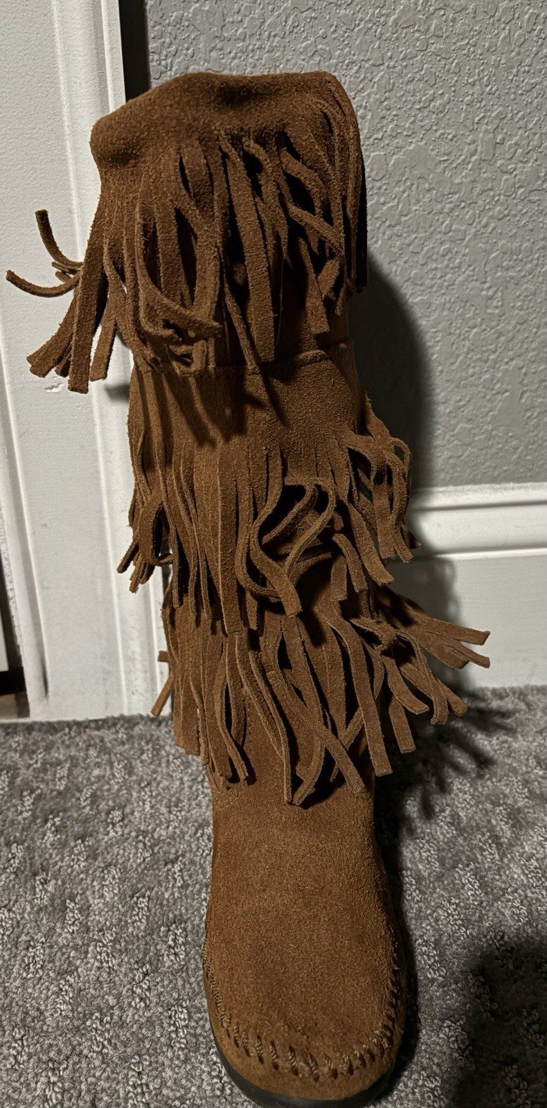 Minnetonka 1632 Women’s Brown Suede Fringe Mid-Calf Pull-On Boots US 7 M