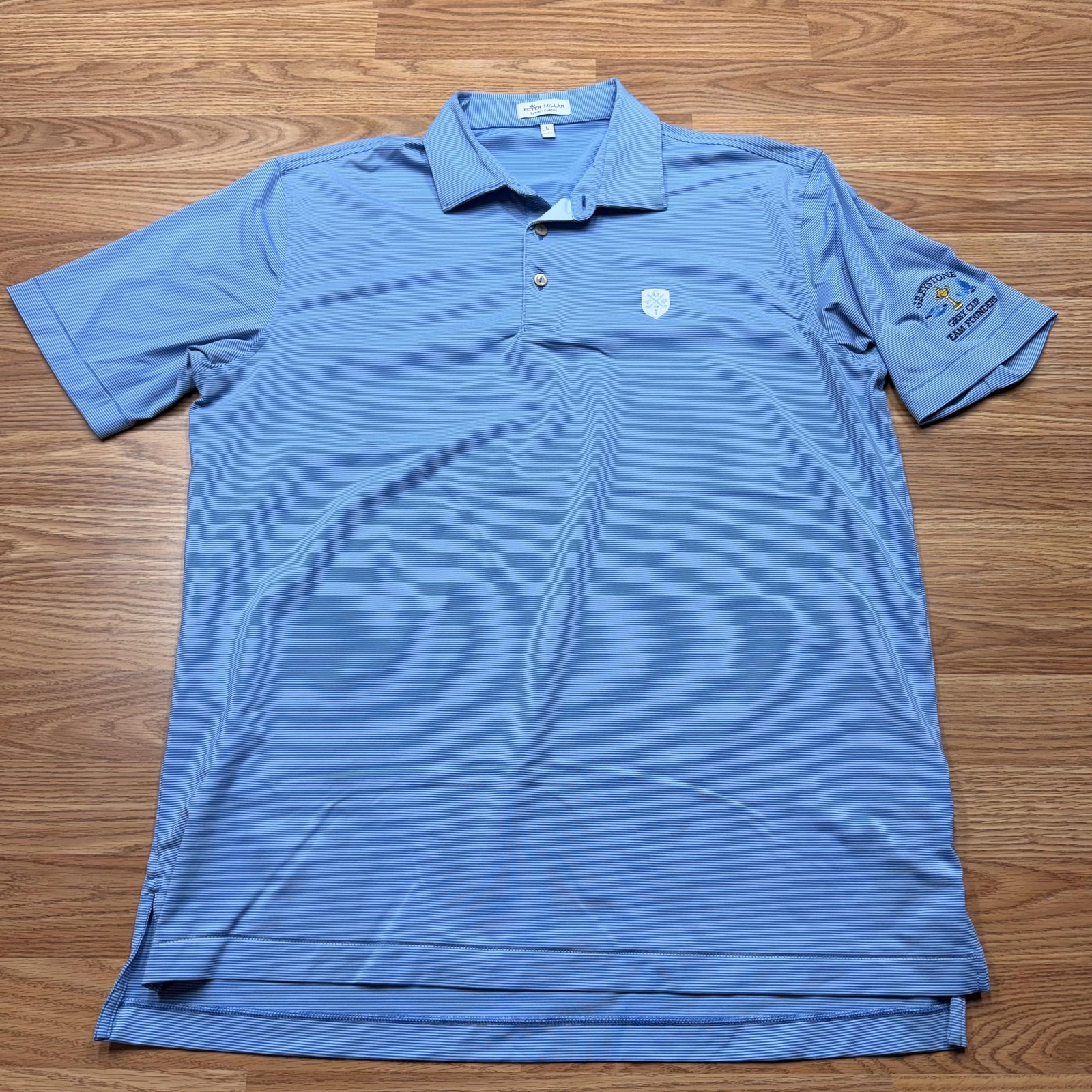 Peter Millar Summer Comfort Polo Shirt Mens Large Blue Striped Greystone Golf