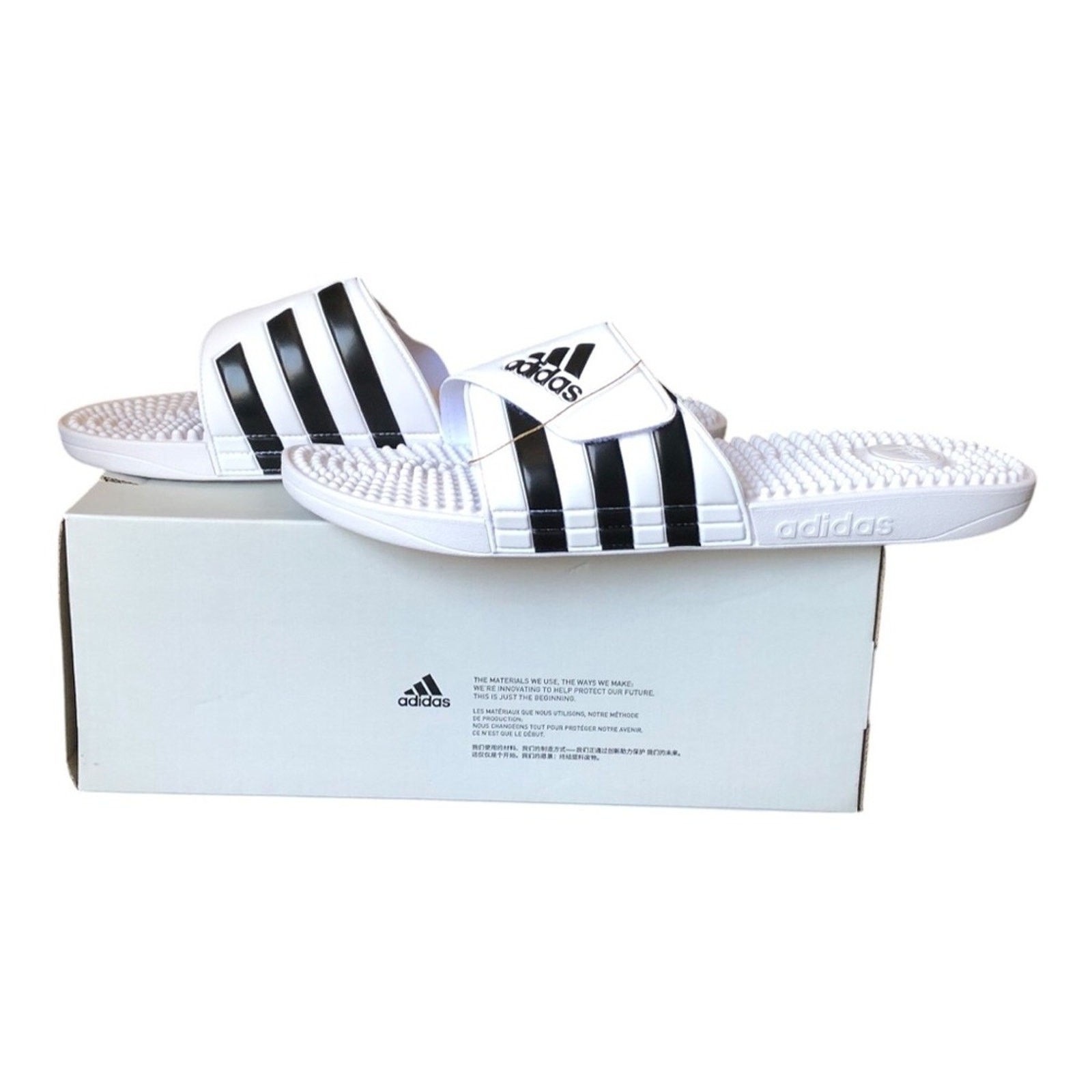 Adidas Adissage Massage Slides White Black Post Workout Recovery Sandals Size 17