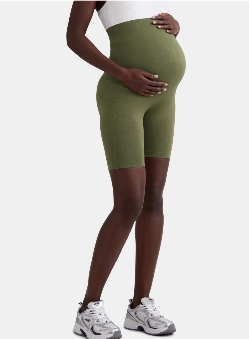 Maternity Bike Shorts Cell Phone Pocket Olive Green TIME and TRU Sz S-XXL