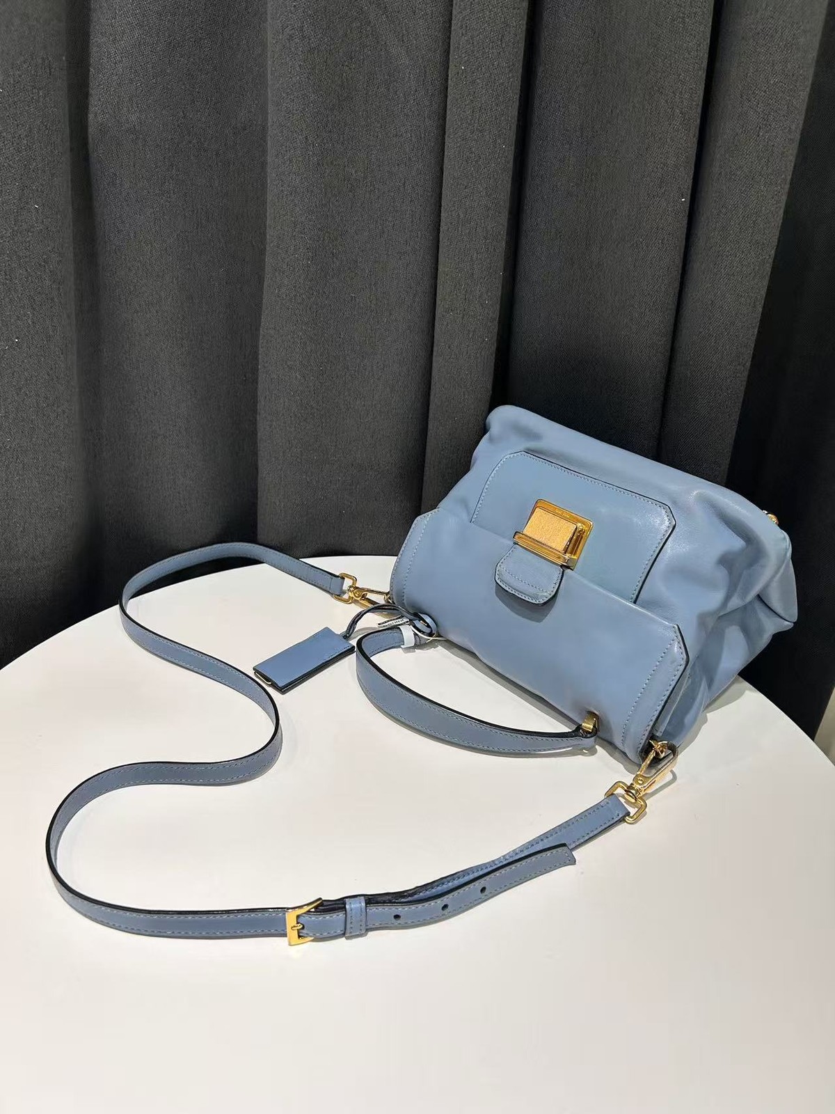 Miu Miu Crossbody Satchel Light Blue Lambskin Leather Italy