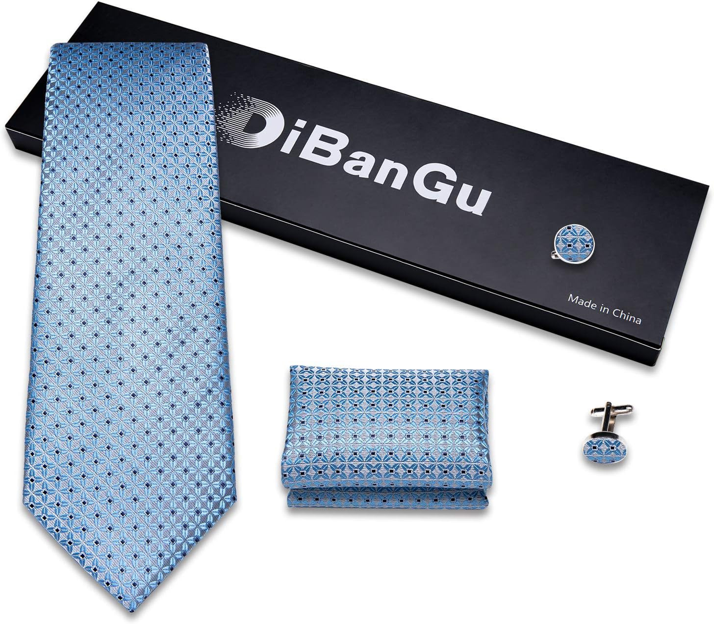 Mens Tie Set Silk Solid Paisley Necktie and Pocket Square Cufflinks Classic Form