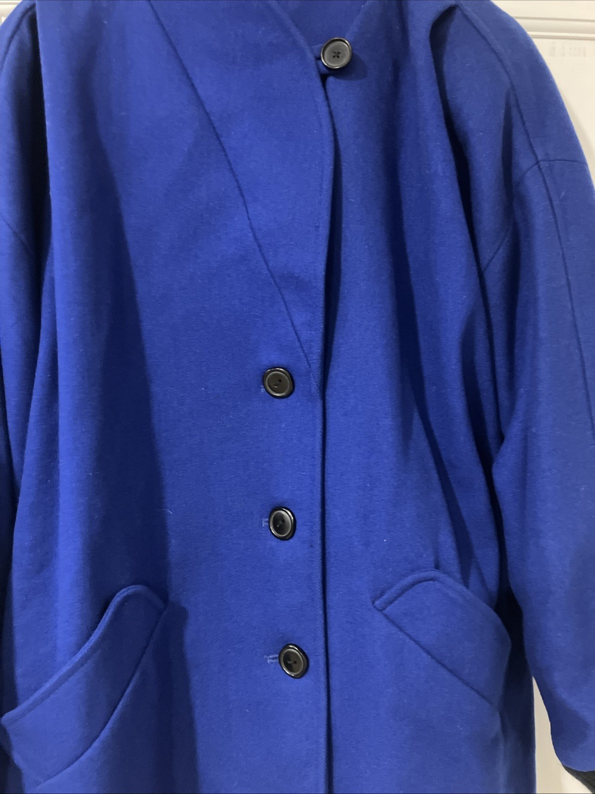Vintage Royal Blue Wool Drape Coat. Made In Yugoslavia. Size 13/14, Medium. GUVC