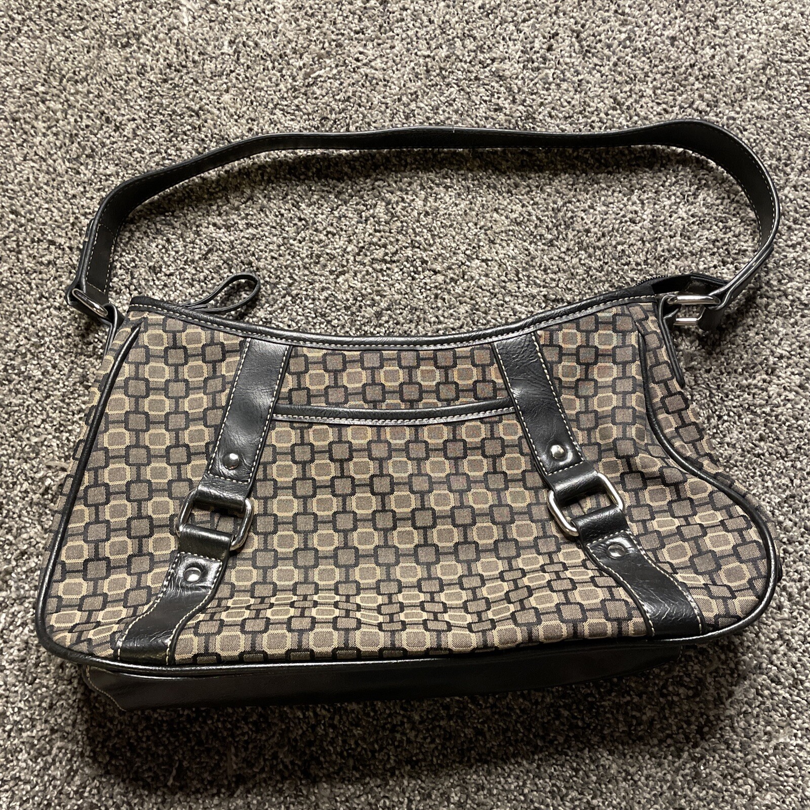 Nine West Multi Pattern Multi Pocket Buckled Purse Bag Approximately 13”x7”
