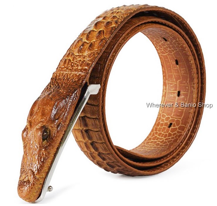 Men Alligator Design Crocodile-Embossed Leather Belts Genuine Cow Leather Belt 9