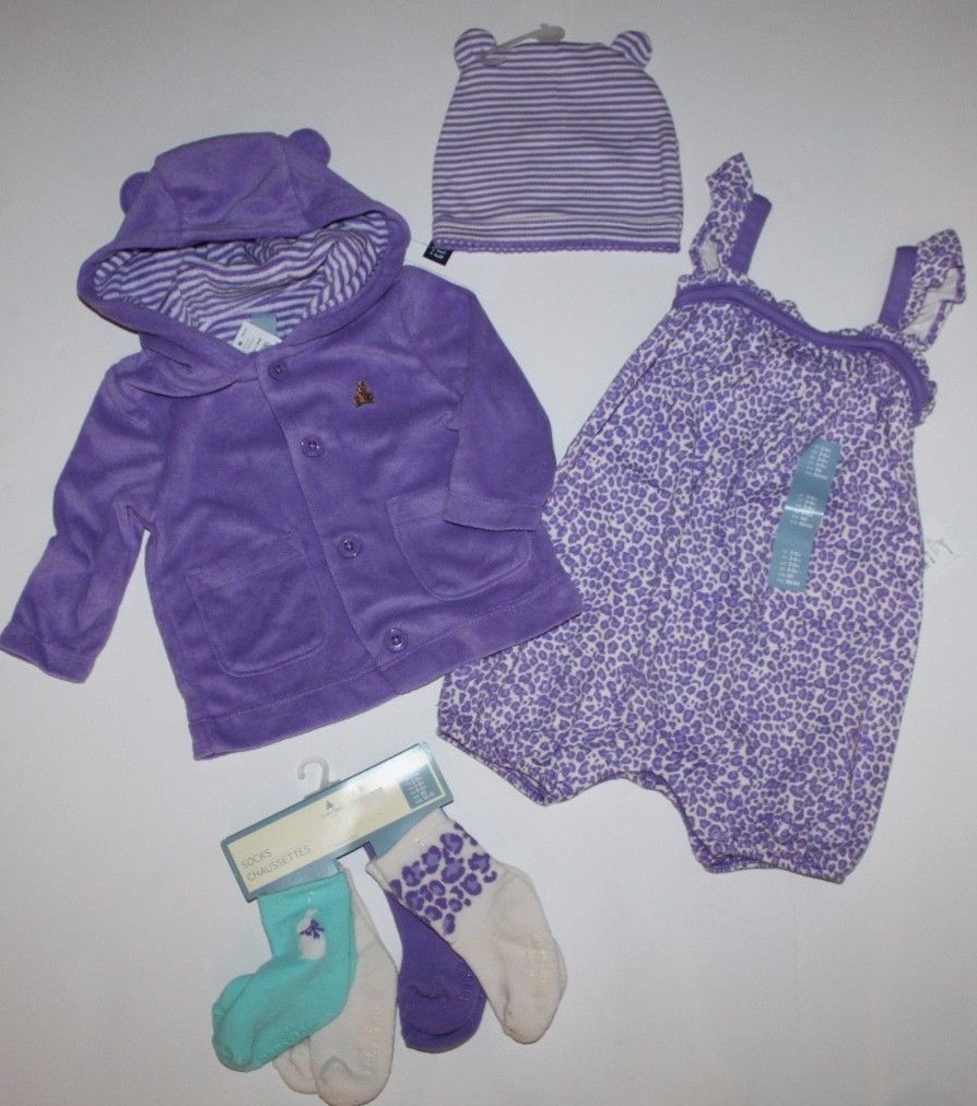 baby Gap NWT Girls 3 6 Mo. Outfit Set Romper + Hoodie Jacket + Hat + 4 Socks