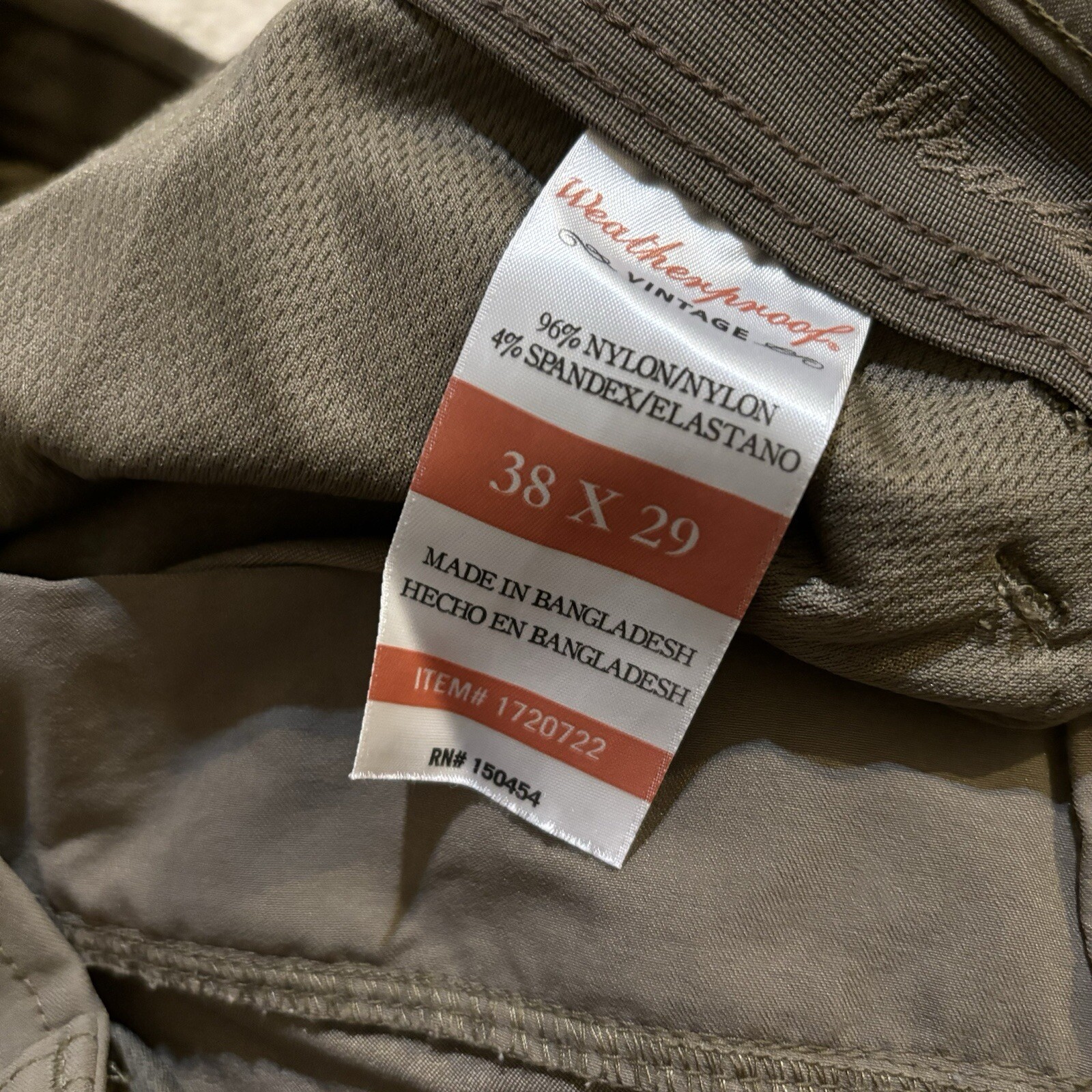 Weatherproof Vintage Men’s Tech Pant 38×29 Casual Khaki Pants Travel Tan