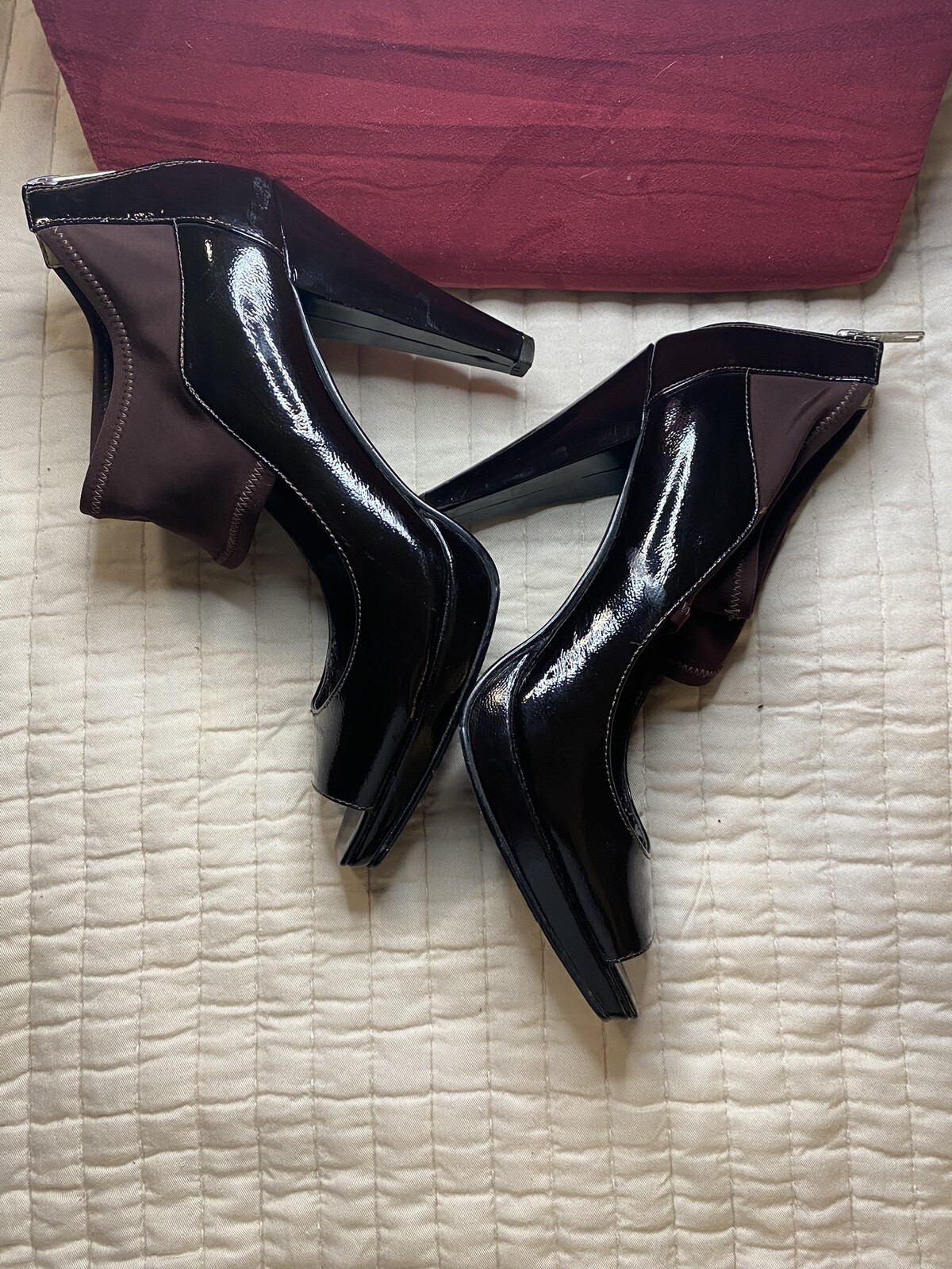 Jessica Bennett JNASH Square Toe Platform Pumps Brown 9M Rear Zipper