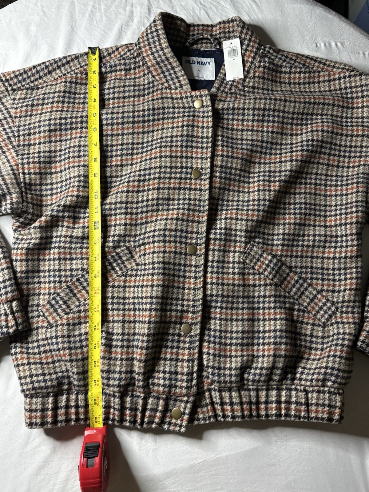 Old Navy Women’s M Houndstooth Bomber Jacket Button Front Lined Midweight
