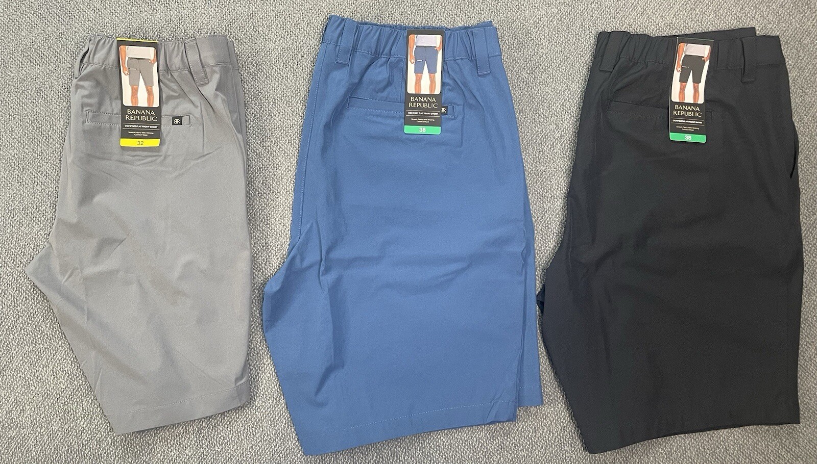 Banana Republic Men’s Comfort Flat Front Short Blue Black Gray NWT